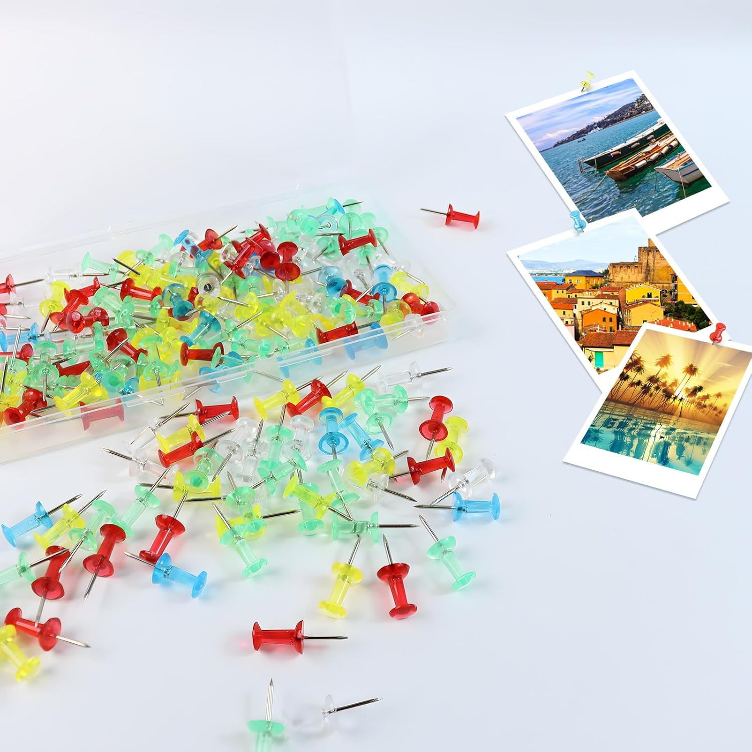 200 PCS Colored Push Pins -Cork Board Push Pins ，Thumb Tacks Push Pins，Push Pins for Bulletin Boards, Cork Boards and Walls (5 Colors) image number 3