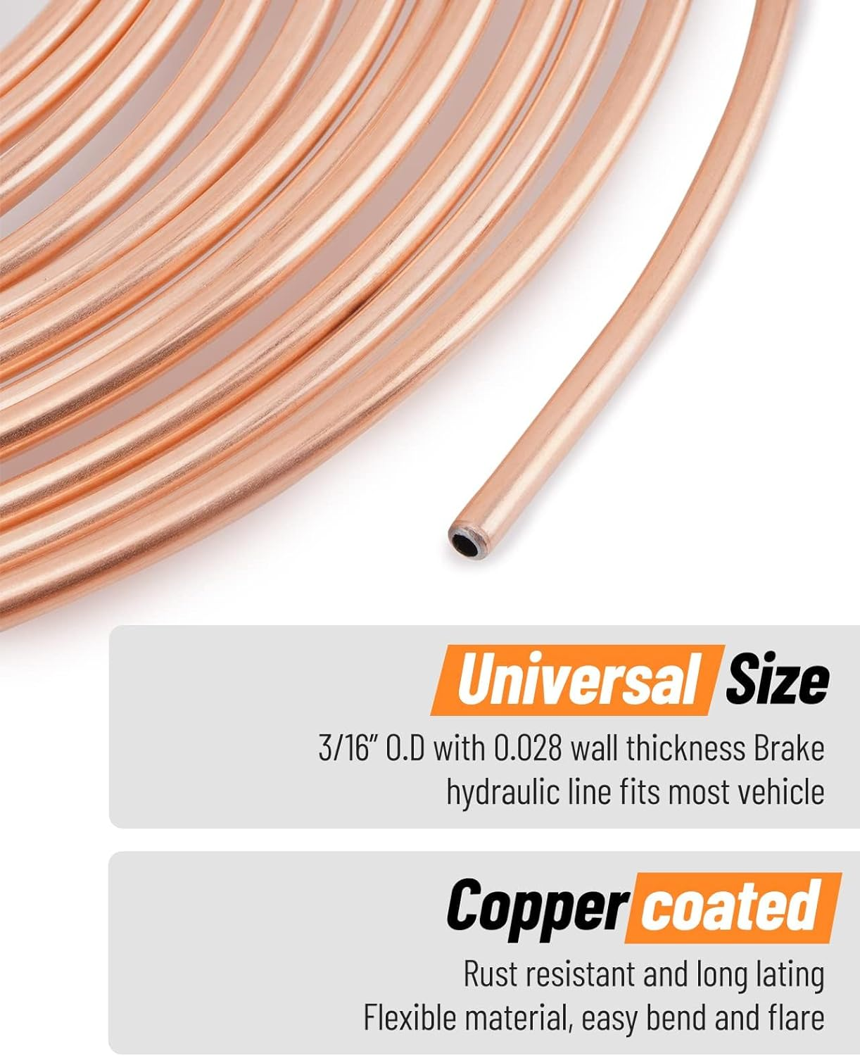 25 Ft 3/16" Copper Coated Brake Line Kit +Tube Bender (Includes 16 Fittings and 4 Unions Brake Line Fittings) + Brake Line Double & Single Flaring Tool Kit image number 5