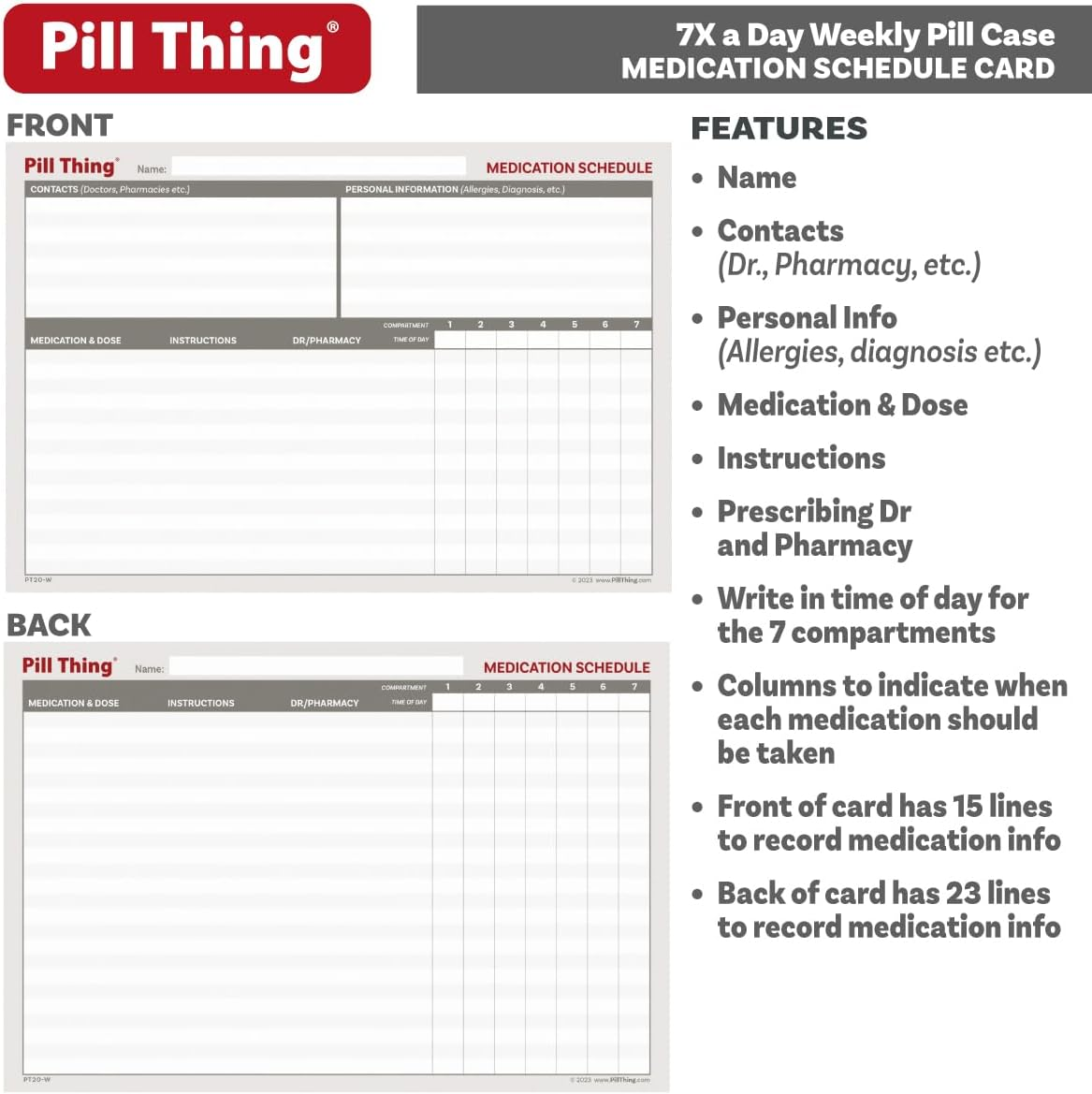 7 Times a Day Weekly Pill Box Organizer Case, Secure 7X Pillbox with Medication Schedule (7 Time-A-Day) image number 6