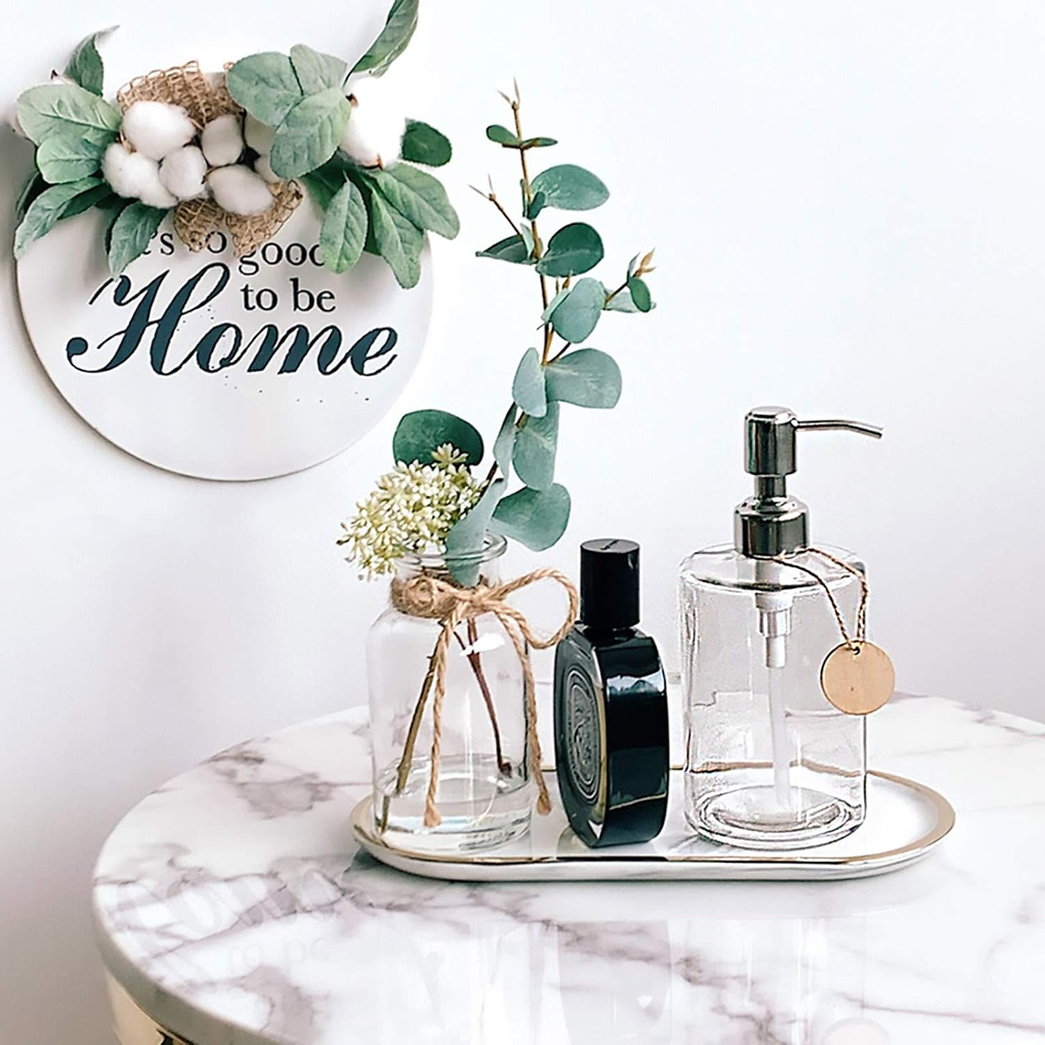 JASAI 16OZ Cylinder Glass Soap Dispenser with Rust Proof Stainless Steel Pump, Refillable Bathroom Soap Dispenser for Hand Soap, Dish Soap, Liquid Soaps and Kitchen (Clear) image number 3