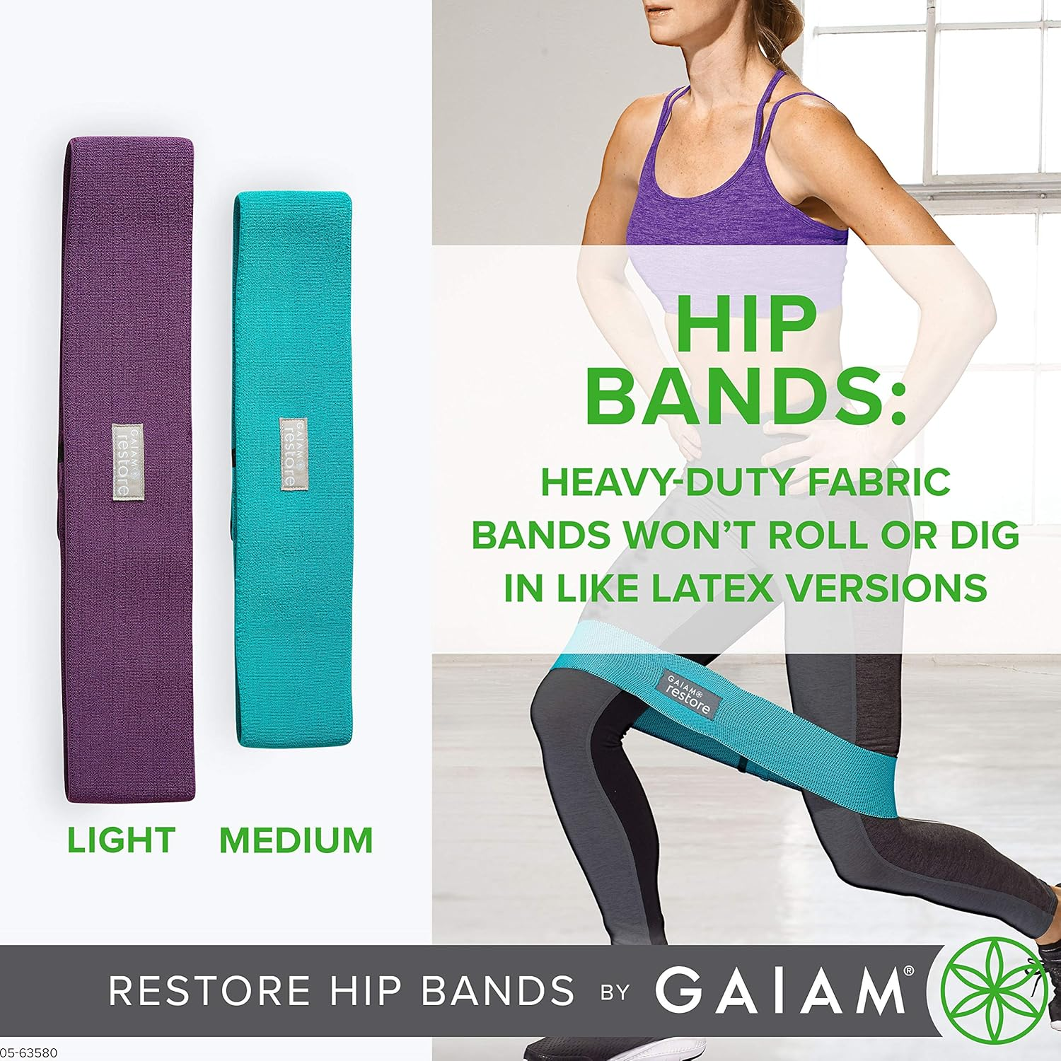 Gaiam Restore Booty Bands Resistance Loops Hip Band Circle, Set of 2 Elastic Glute Bands for Women & Men in Progressive Resistance for Legs, Butt, Thigh, Squats, Ankle, Exercise Guide Included image number 1