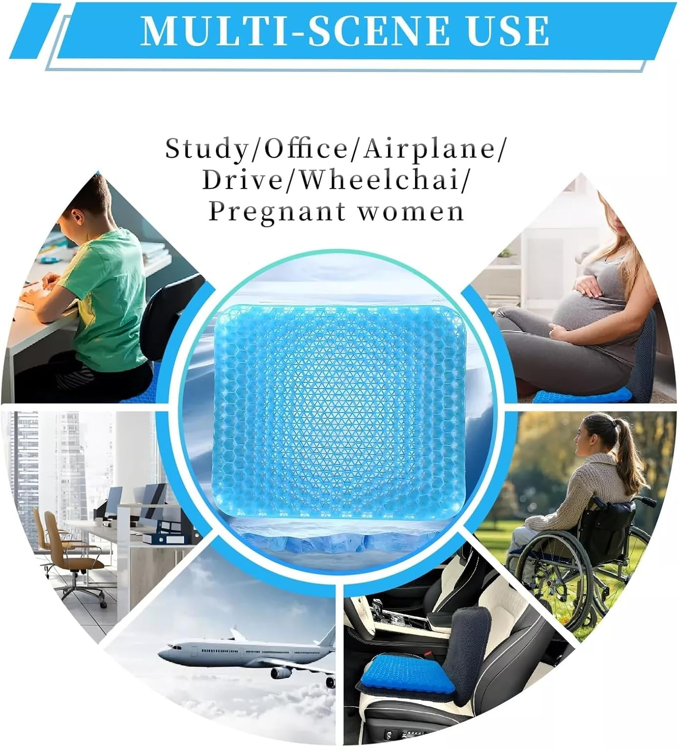 Portable Gel Seat Cushion，Foldable Office Chair Cushion，Car Seat Cushion for Long Sitting Pressure Relief，Tailbone Cushion for Office Chair Car Stadium Airplane Travel, Sciatica, Tailbone Pain Relief image number 6
