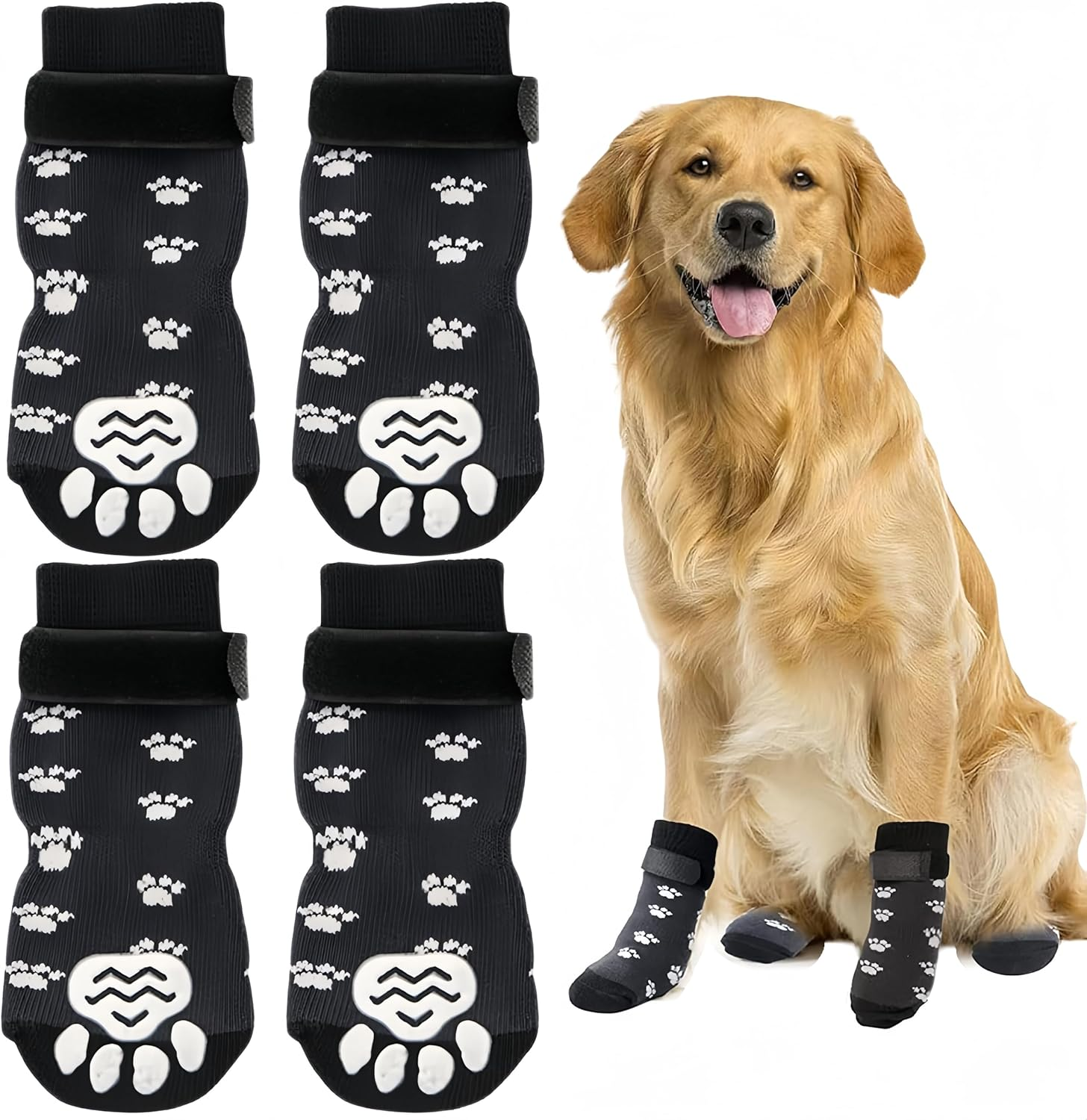 Non-Slip Socks for Dogs, 4 Pieces Dog Socks, Non-Slip, Non-Slip Paw Protection for Dogs, Adjustable Paw Protection for Dogs, Non-Slip Traction Dog Shoes, Suitable for Indoor and Outdoor Use image number 6
