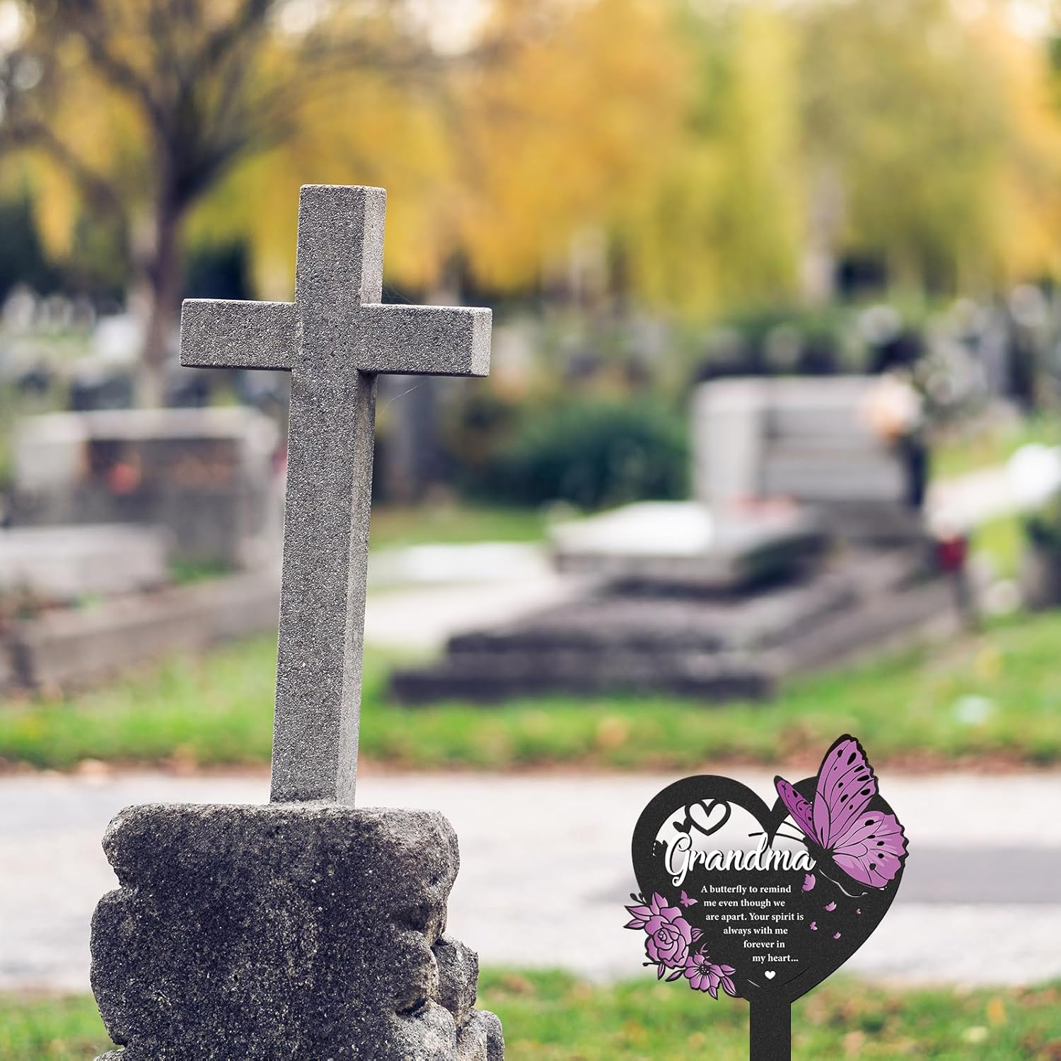 LIRAVENO Butterfly Memorial Grave Stakes - 1 Pcs Black Heart Cemetery Markers Decoration for Loss Grandmother Personalized Humans Metal Plaques Decor for Outdoors Sympathy Garden Yard Remembrance Sign image number 3