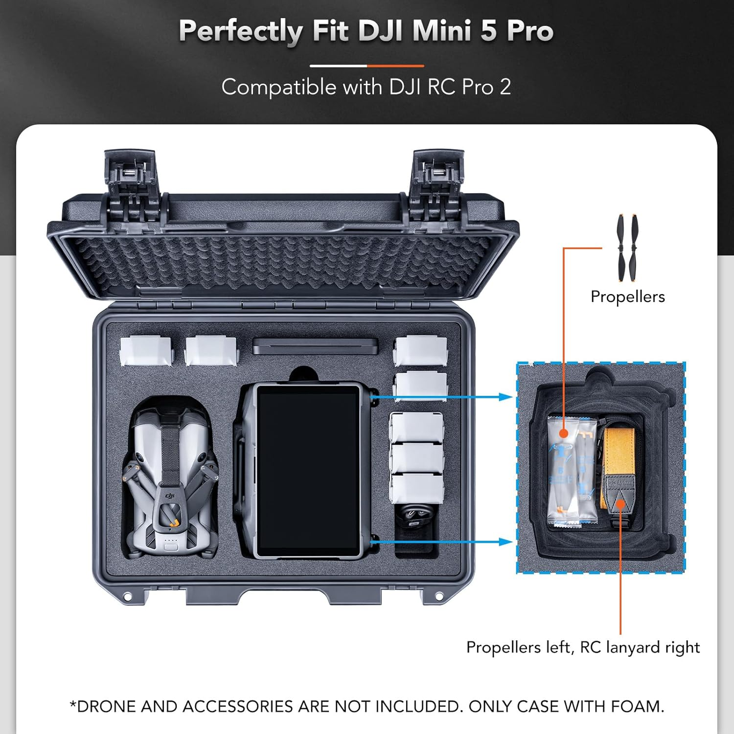 Lykus Titan MM520 Waterproof Case / Case for DJI Mini 5 Pro and DJI RC Pro 2, Supports 8 Batteries and RC Carry Strap [Case Only]