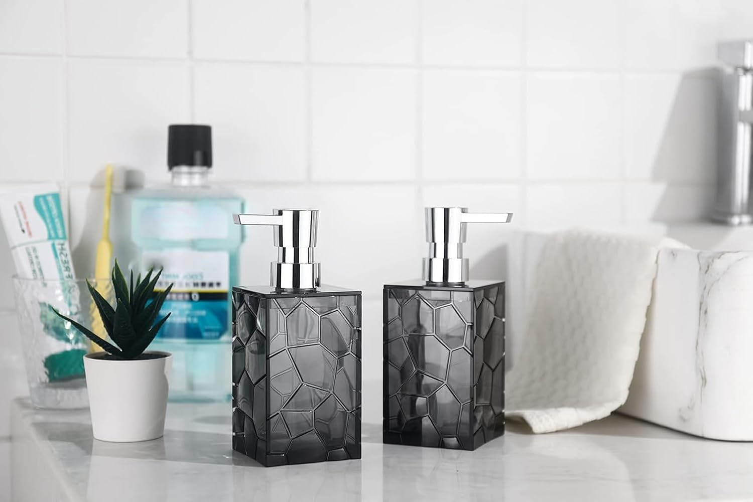 Clear Acrylic Soap Dispenser, Shampoo and Conditioner Dispenser Set, 2 Pack, 320Ml Capacity, Reusable Modern Bathroom Hand Soap Dispenser (Gray - 2Pack) image number 3