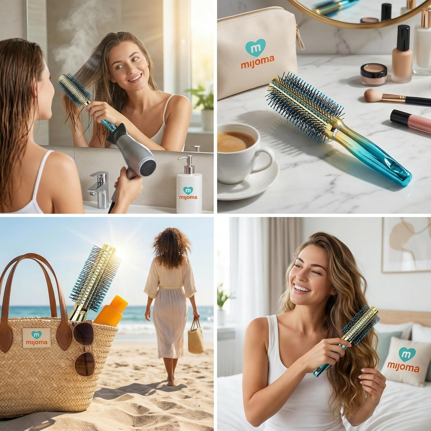 MIJOMA Nylon Bristle Hair Brush - Iridescent Metallic Finish - Ergonomic Handle - Ideal for Daily Styling & Grooming (Round Brush - 23Cm) image number 6