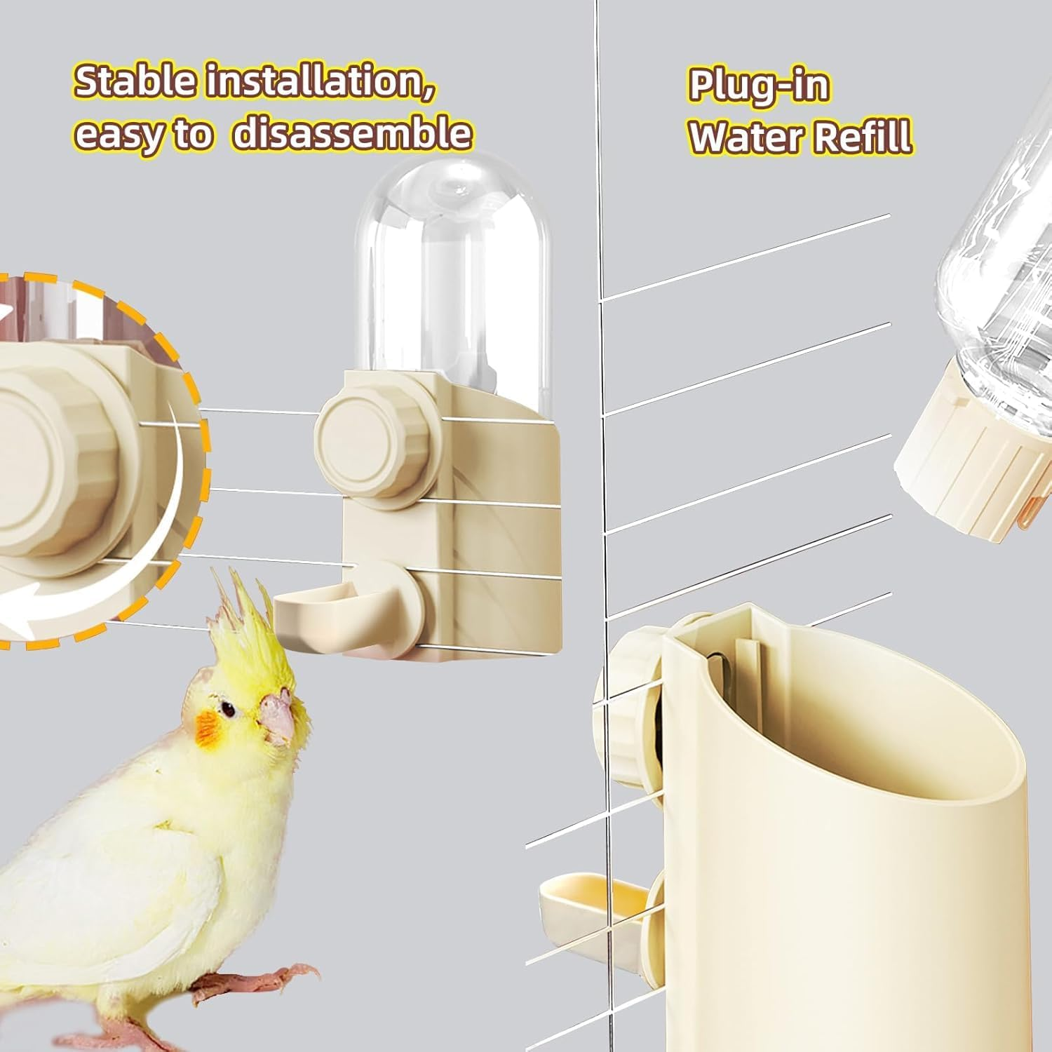 Automatic Hanging Bird Water Bottle,No Drip Cage Mounted Waters Feeder for Parakeets, Cockatiels, Budgies, Lovebirds, Finches, Canaries, Parrots image number 5