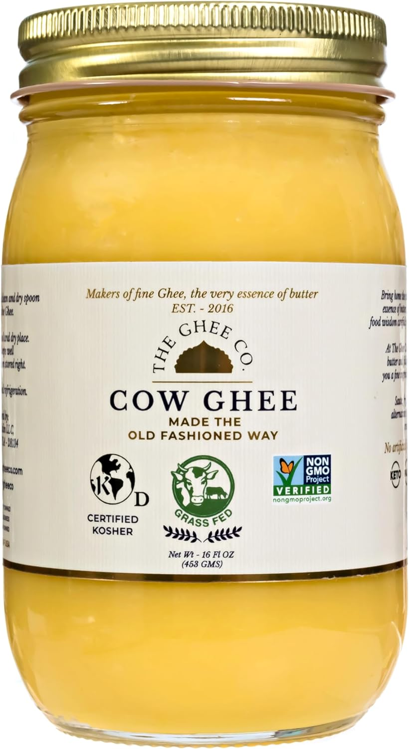 The Ghee Co., Grass Fed Ghee, 16 Fl Oz, Made with Grade AA Butter, Lactose and Casein Free, Paleo and Keto Friendly, Glass Jar image number 1