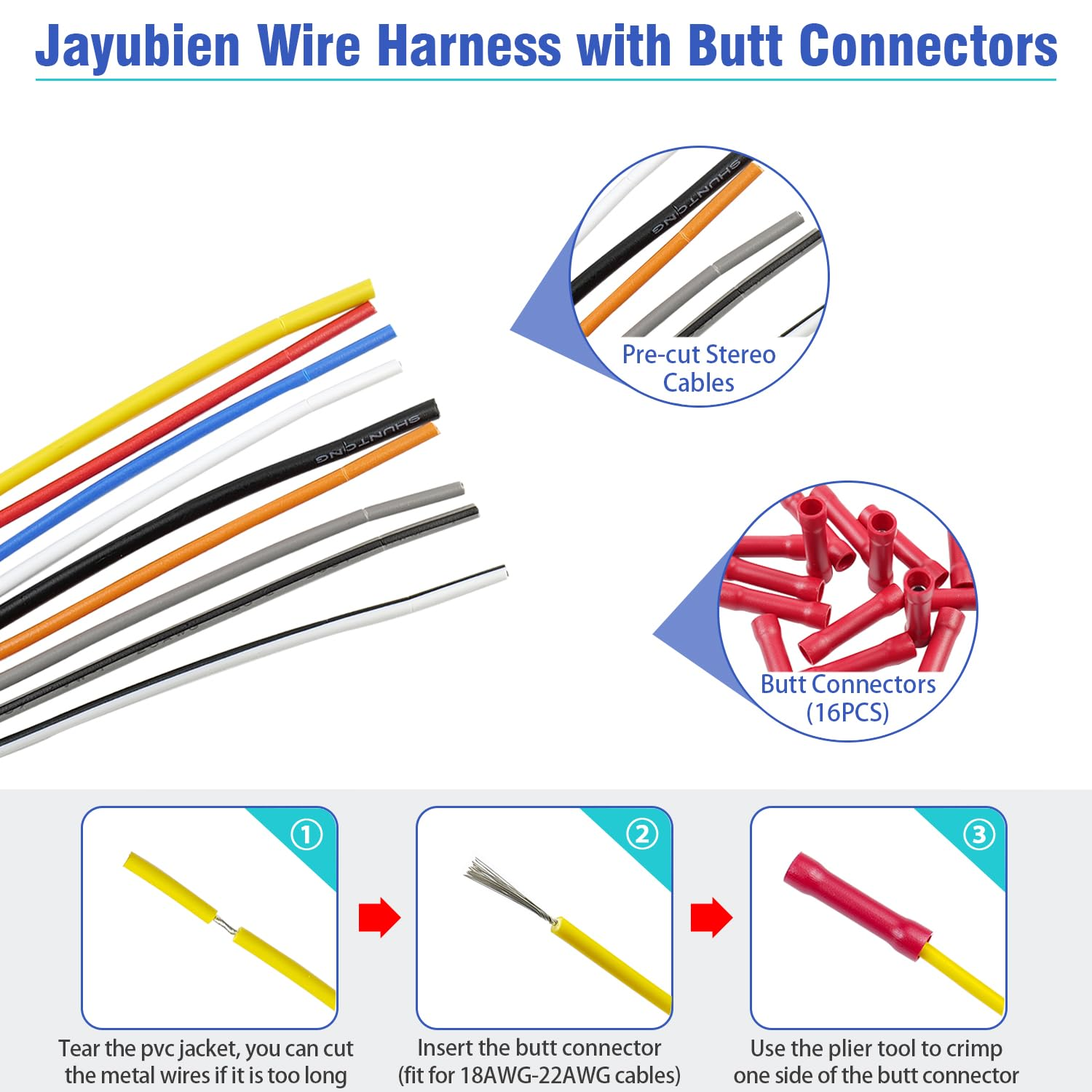 Radio Wiring Harness Adapter Kit Compatible with Toyota Camry Corolla RAV4 Cruiser Sienna Tacoma Highlander Prius, Car Stereo Power Speaker Wire Harness with Butt Connector Radio Antenna