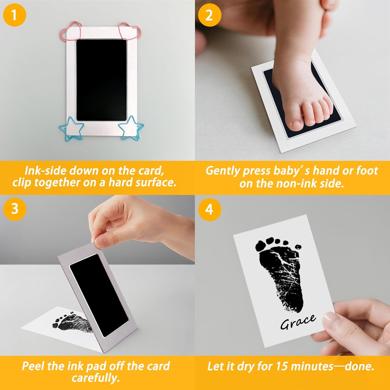 Mengni Baby Footprint Kit Hand Footprint Kit Dog Paw Print Kit Clean Touch Ink Pad Inkless Hand and Footprint Kit Handprint Kit Baby Registry Search with 4 Ink Pads and 8 Imprint Cards image number 2