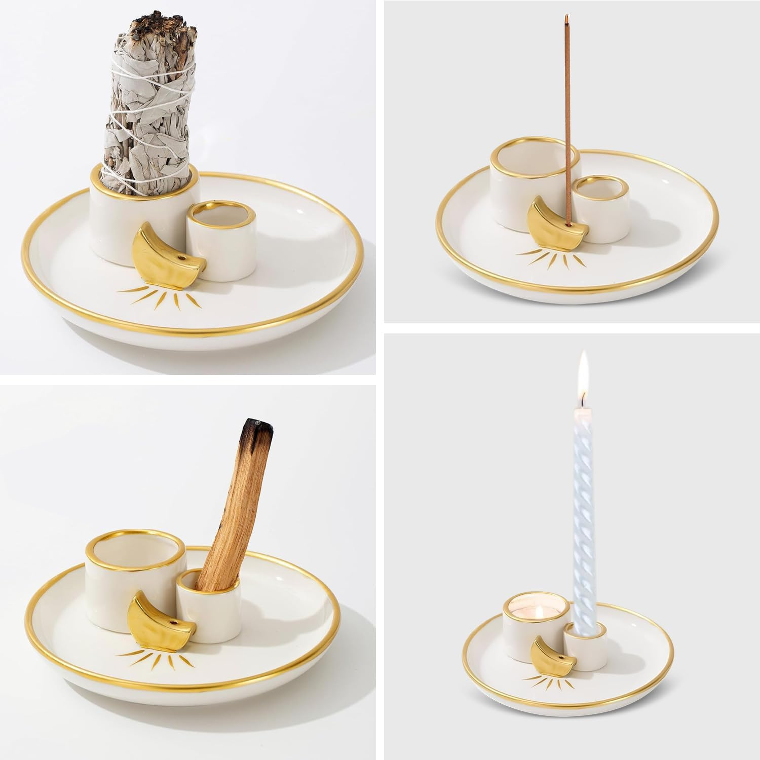 Proxima Direct 5.9 Inches 4 in 1 Incense Burner Holder, Sage and Palo Santo Holder for Burning, Candle Holder for Sticks, Ceramic Ash Catcher Tray for Meditation Yoga Room image number 4