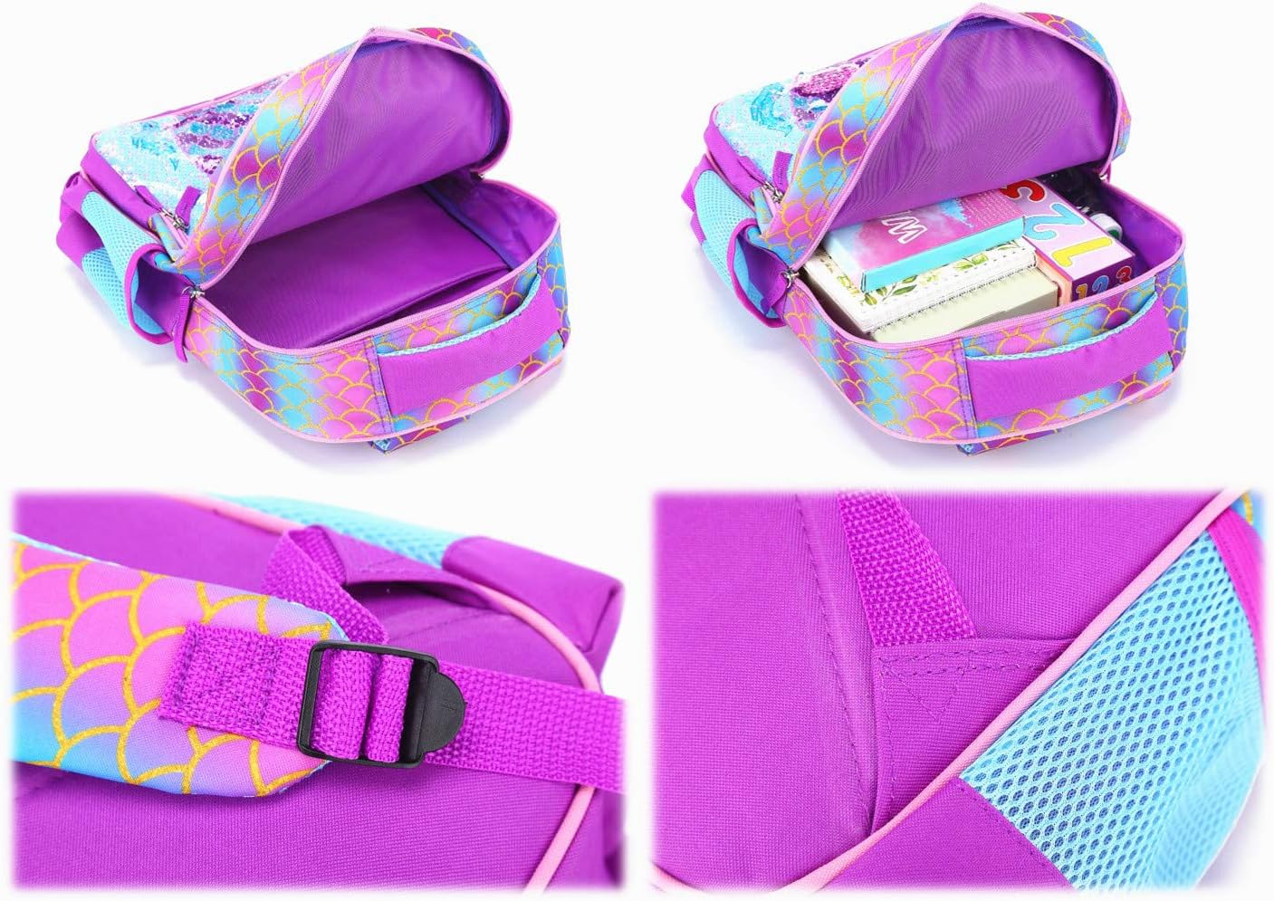 Reversible Sequin School Backpack Lightweight Little Kid Book Bag with Lunch Bag Set for Preschool Kindergarten Elementary image number 5