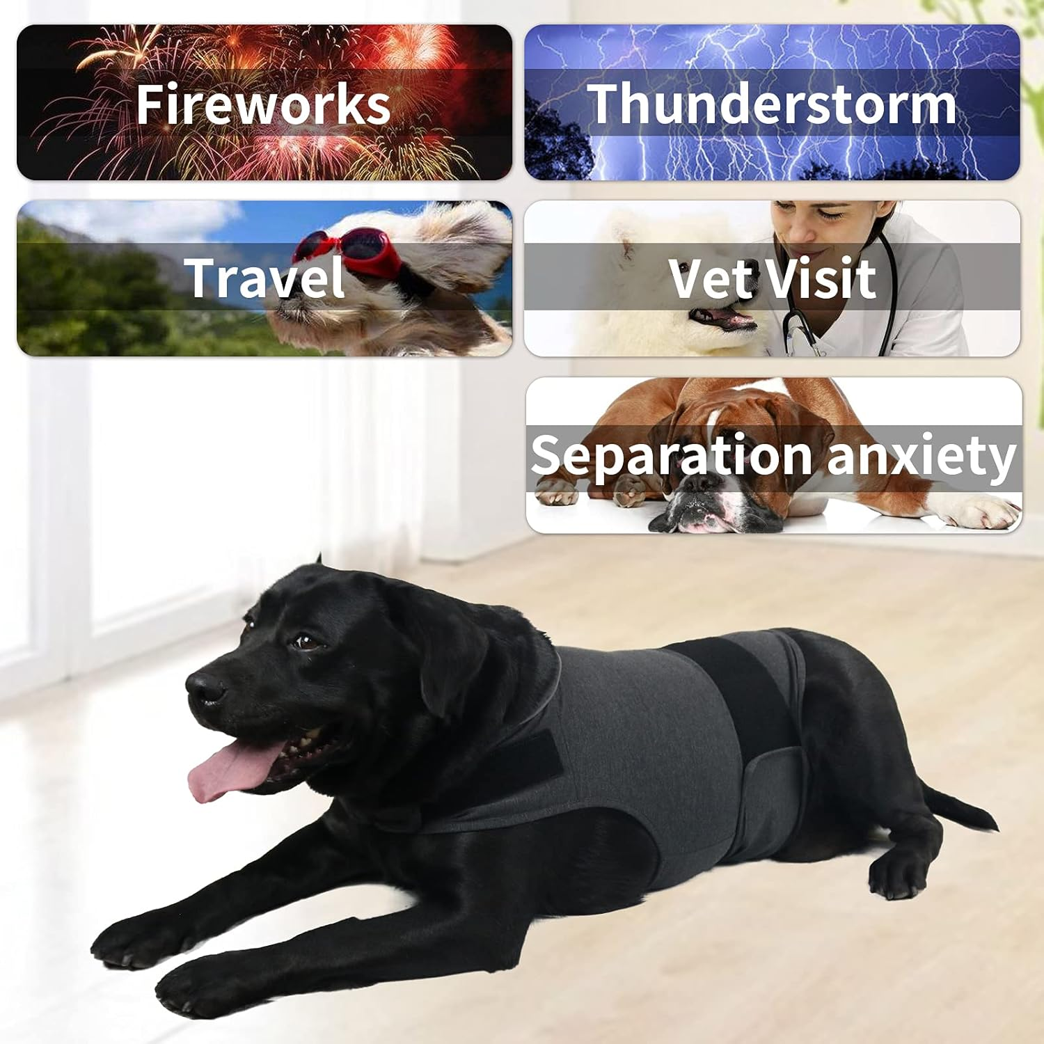 Breathable Dog Shirt for Thunderstorm, Dog Anxiety Vest Jacket Warp,Puppy Calming Coat Anxiety Relief (M, Grey)