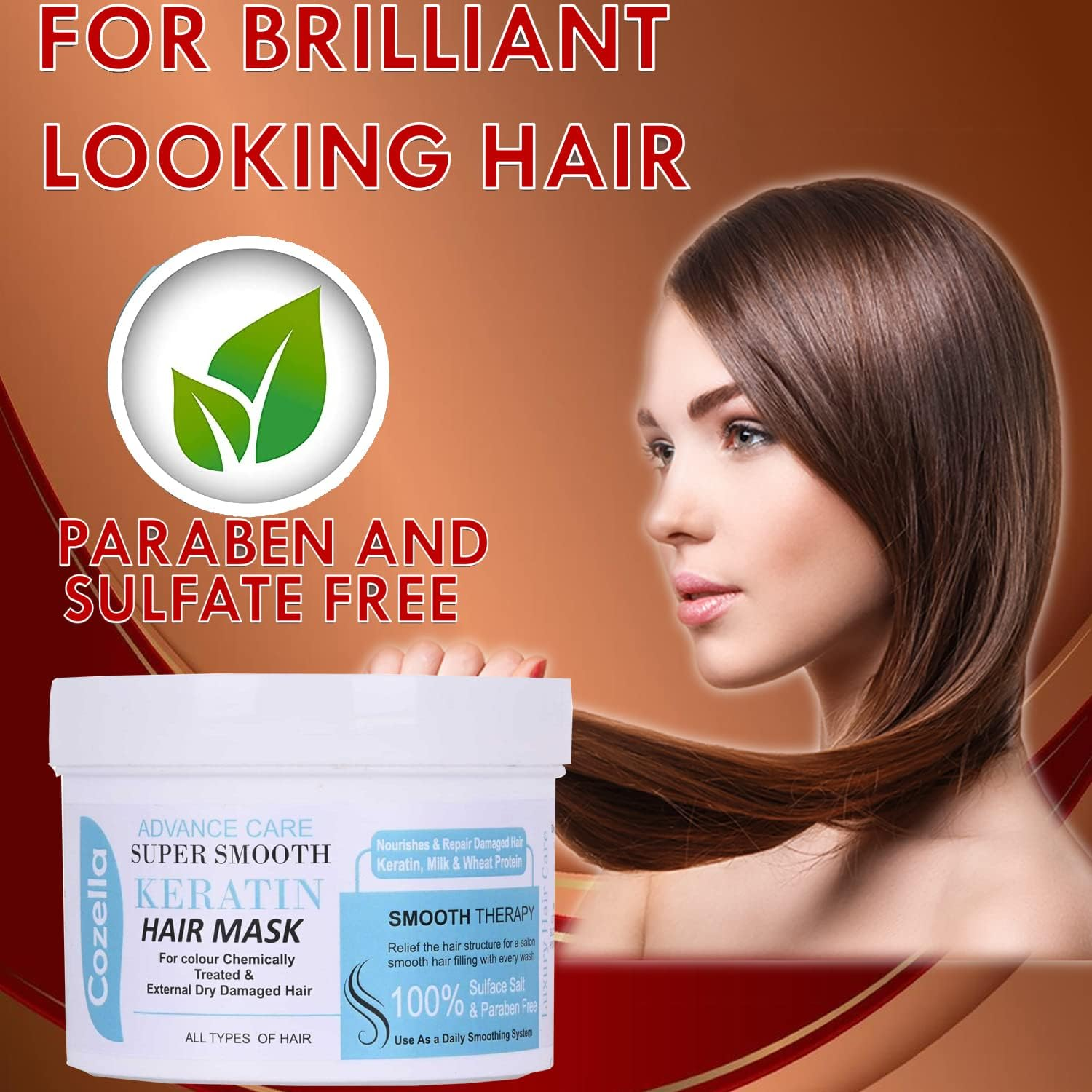 Cozella Advance Care Supre Smooth Keratin Hair Mask |For Colour Chemically Treated & External Dry Damaged Hair |Sulfate and Paraben Free| All Hair Types | 500ML image number 3