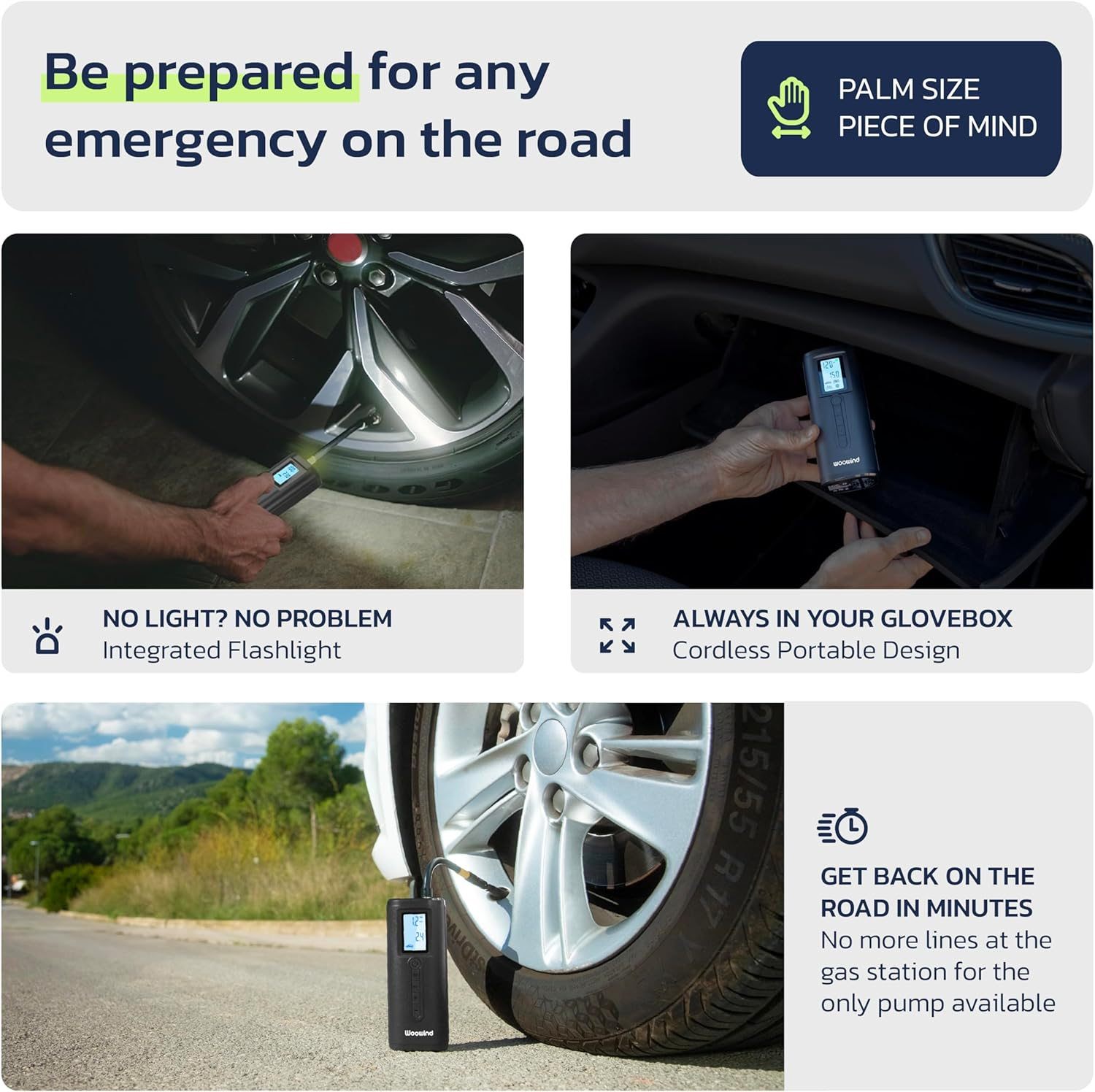 Woowind AP2-P Cordless Tyre Inflator Electric Bike Pump with Digital Pressure Gauge, Rechargeable Car Portable Air Compressor Tyre Pump for Car, Bicycle, Motorcycle, Scooter,Balls (AP2-P) image number 1