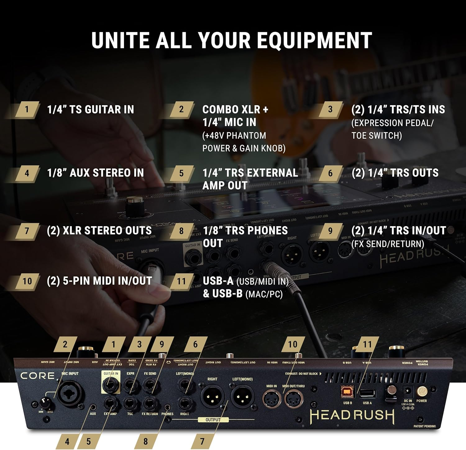 Headrush Core - Guitar and Vocal Multi Core Effects Amp Modeling Processor with Cloning, Looper, Antares Auto-Tune, Wi-Fi, Touchscreen, and Bluetooth image number 3