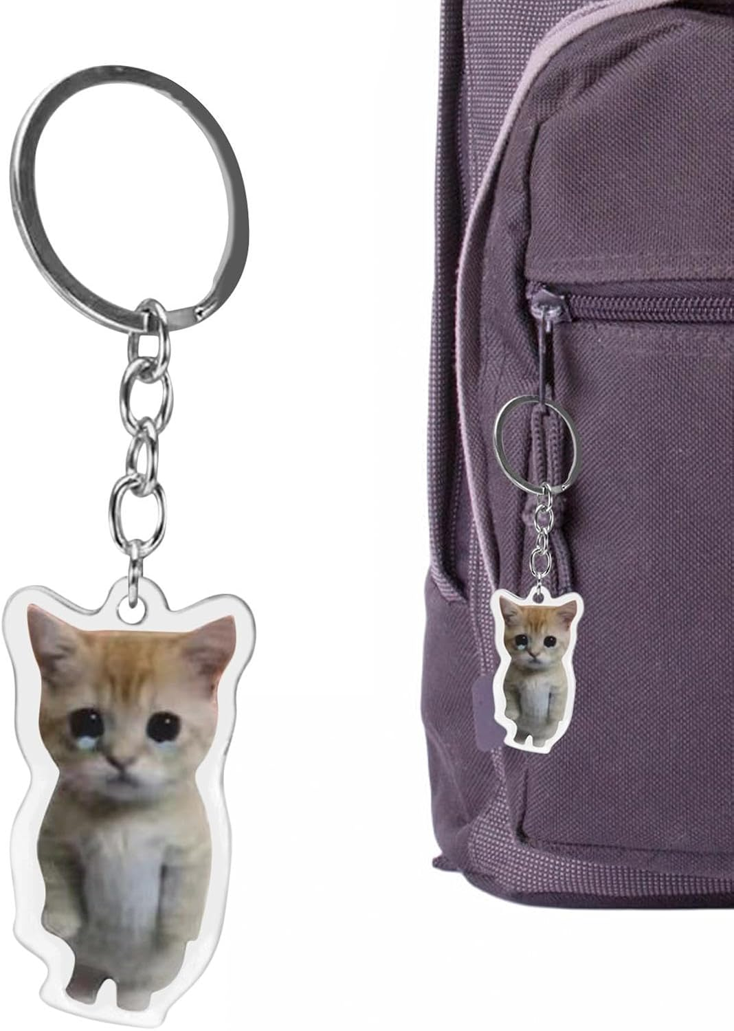 G&eacute;n&eacute;rique Cat Keychain, Cute Crying Sounds Making Keychains, 2D Acrylic Clicker Keychain Toy with Lanyard for Car Keys, Backpacks, Handbags, and Adults - Keyring Banana Cat Bottle Blue 3.5 Cm image number 2