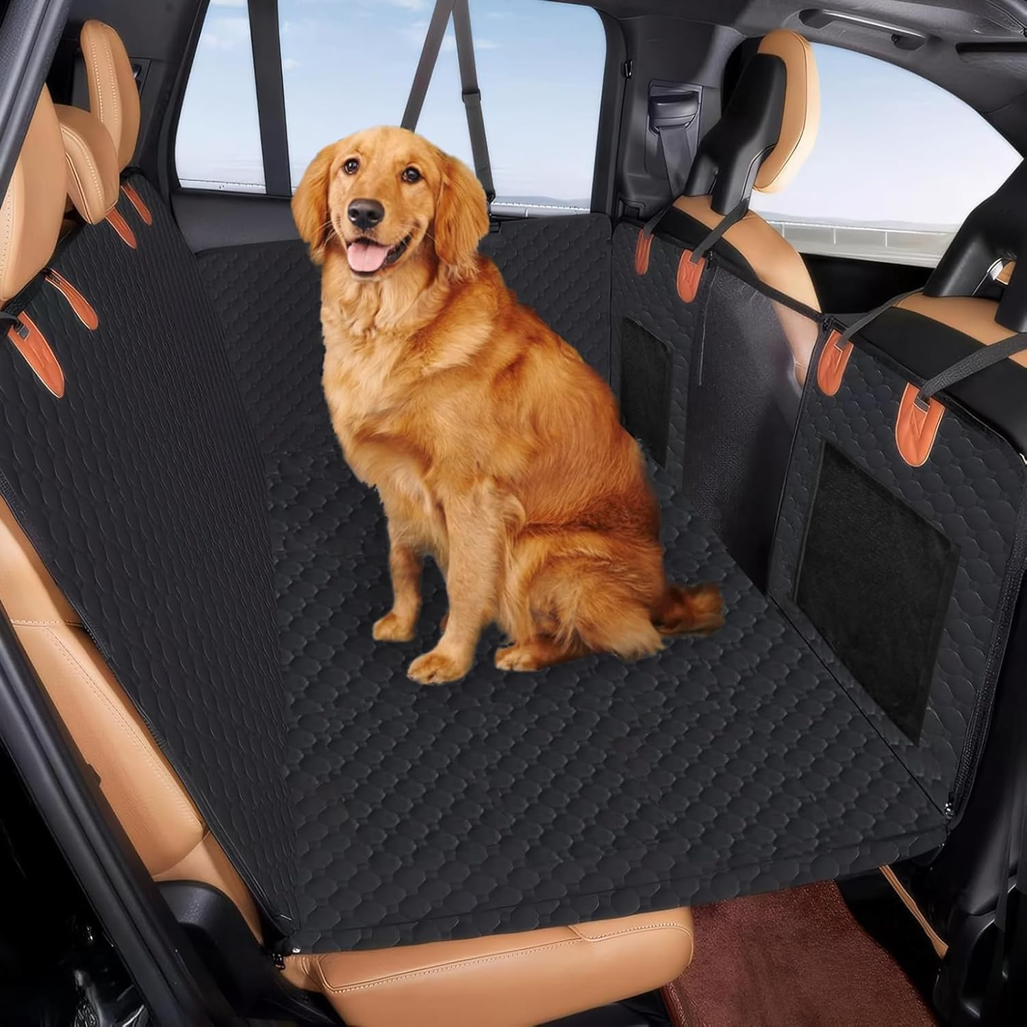 INSMEER Dog Seat Cover 7-In-1 Protection - Waterproof, Hard Bottom, Wear-Resistant, Machine-Washable, Universal Fit, Safety Belt, and Hammock Design for Ultimate Pet Comfort and Safety