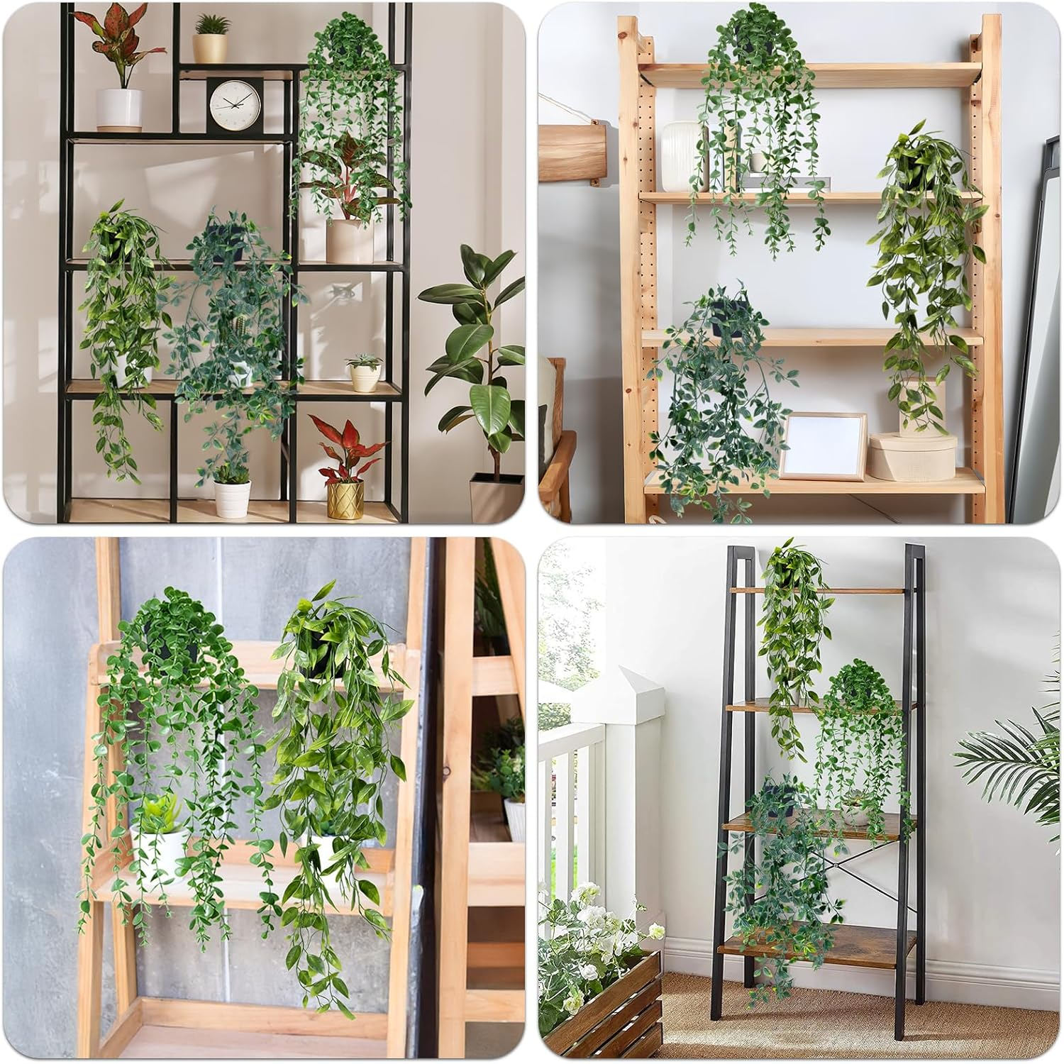 IHKFILAN Artificial Hanging Plant, 3 Packs Fake Plants, Artificial Hanging Plants Potted Greenery Decor, Eucalyptus Mandala Snow Pea Vine in Pot Plants for Office Farmhouse Home Indoor Outdoor Decor image number 5