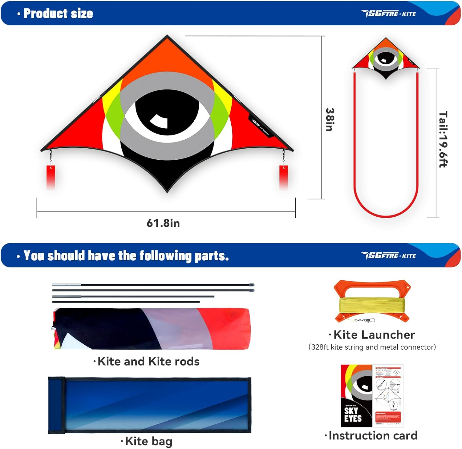 Sgftre Blue Delta Kites for Adults，Extremely Easy to Fly，Single Line Beach Kite for Family Outdoor Games & Activities