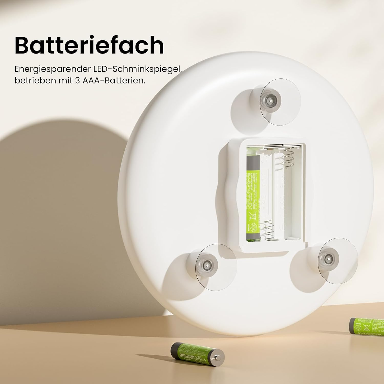 EMKE Cosmetic Mirror with Lighting with 5X Magnifying Mirror, White LED Makeup Mirror with Suction Cup, 165 Mm Diameter, Portable Wall Mirror, Battery Operated image number 3