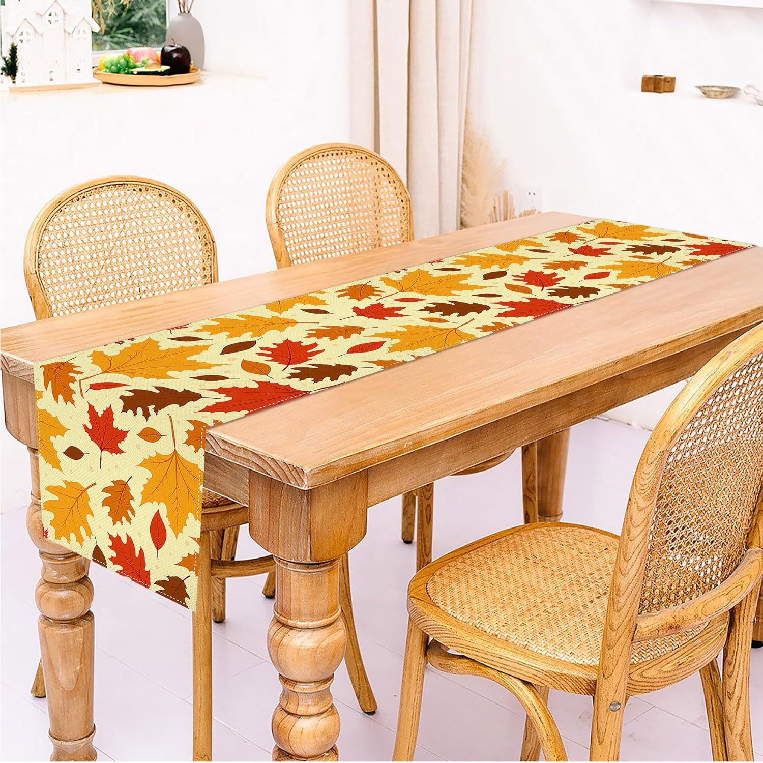 Lucleag Fall Maple Leaves Table Runner for Thanksgiving Autumn Home Dining Decoration, 13X72 Inch image number 2