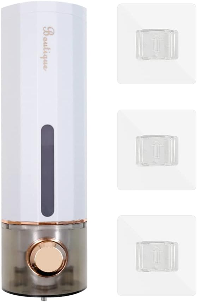 Modixun Liquid Soap Dispenser Wall Mount 450Ml/15Oz, Luxury Shower Hand Soap Dispenser, Self Adhesive Shampoo Dispenser with 3Pcs Adhesives for Bathroom, Kitchen, White