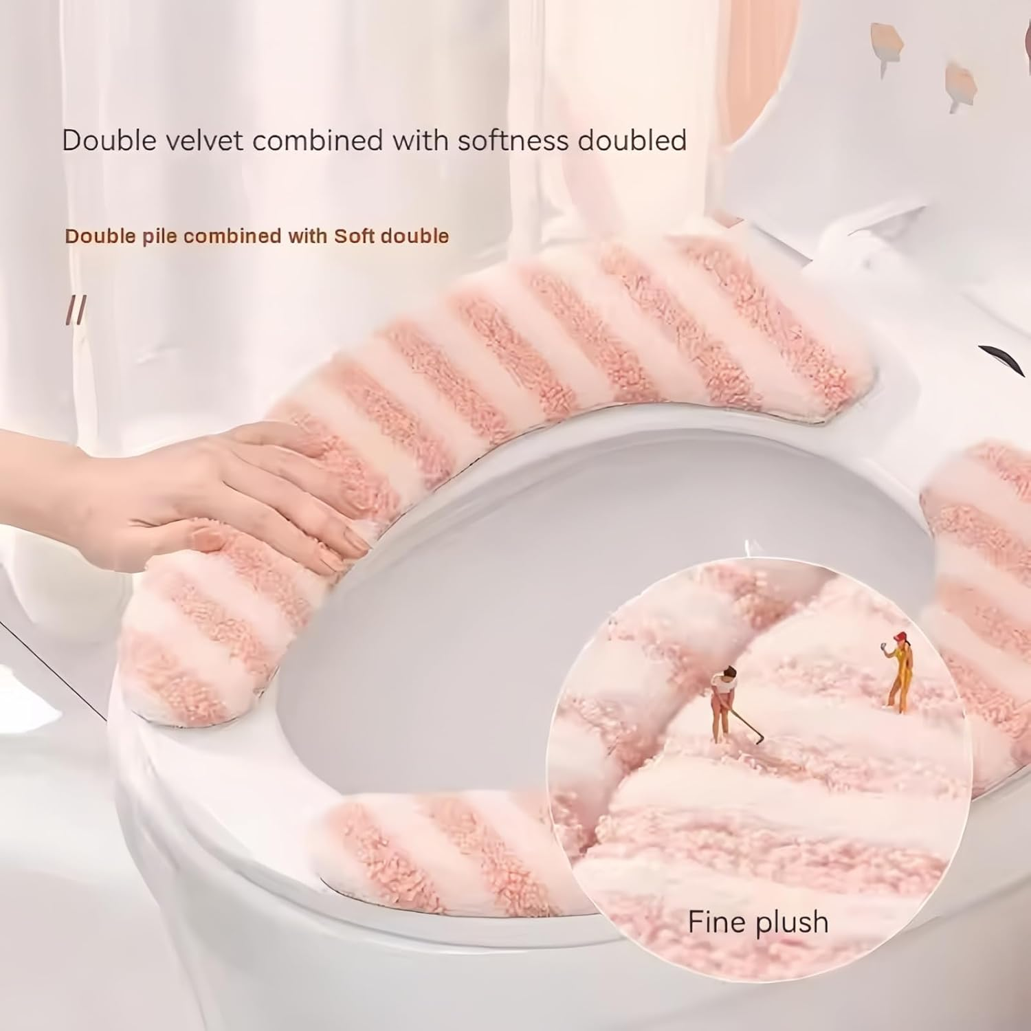 Azragon 2-Pack Soft Toilet Seat Covers with Lid Lifter - Pink & Blue Plush Cushion Pads, Washable & Reusable, Universal Fit for All Standard Toilets, Anti-Slip & Warm Design image number 2