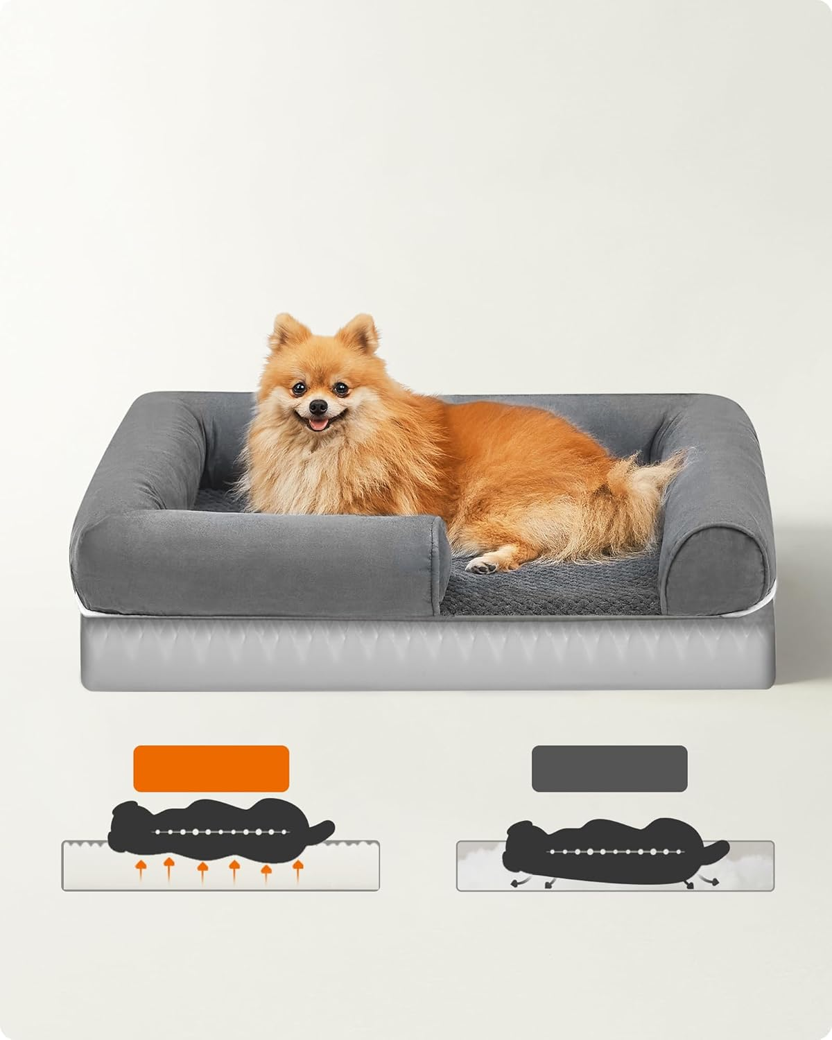 Feandrea Orthopaedic Dog Bed, Dog Cushion, Dog Basket, Soft Padding, Dog Sofa, Raised Edges, Removable and Washable Cover, 76 X 51 X 18 Cm, Non-Slip Backing, Light Grey PGW074G02V1 image number 2