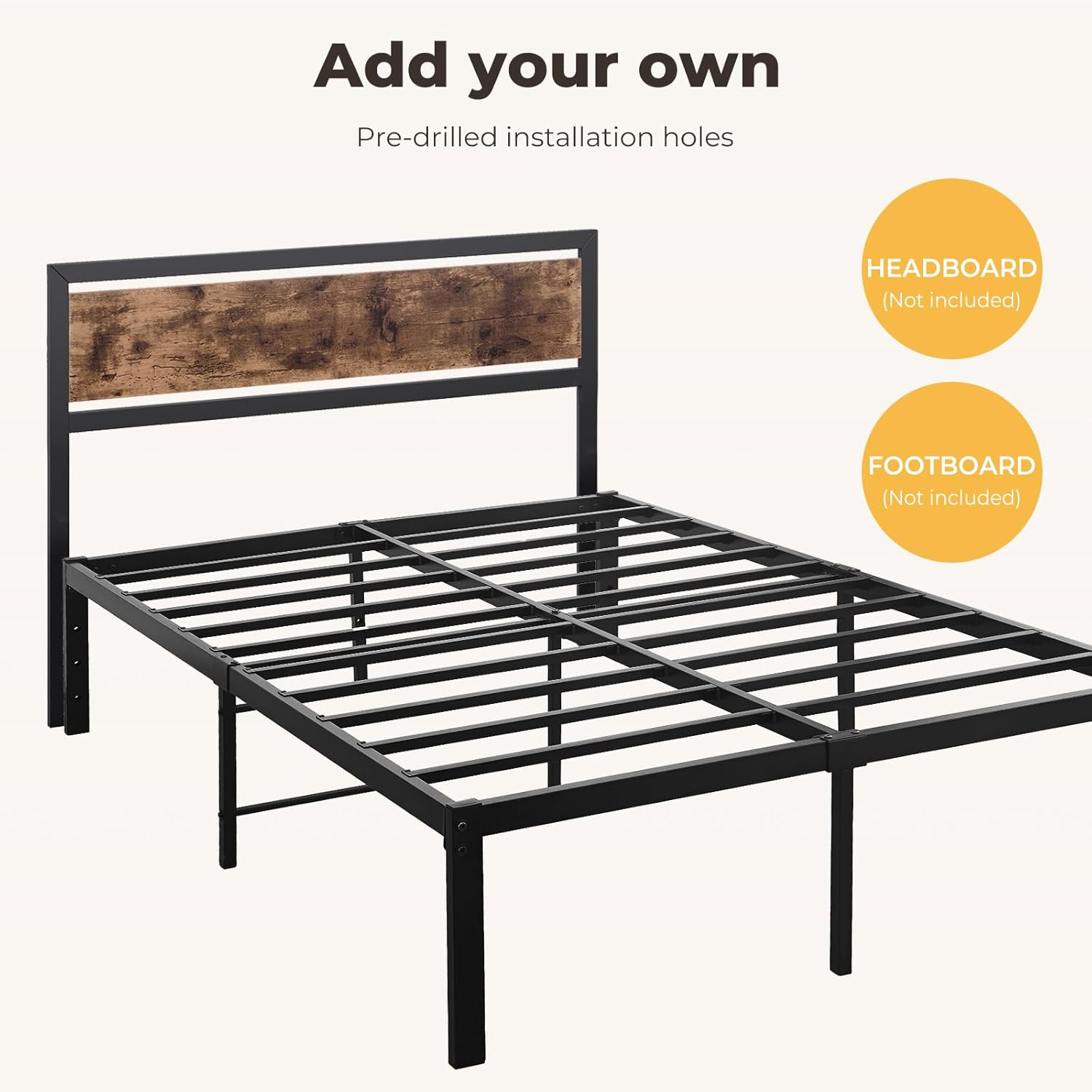 Levede 40Cm Queen Bed Frame Metal Bed Base,Industrial Bed Frame,Steel Slat Mattress Support,Under Bed Storage,Reserved Holes for Headboard,Bedroom Furniture,Easy Assemble,Black ﻿ image number 5