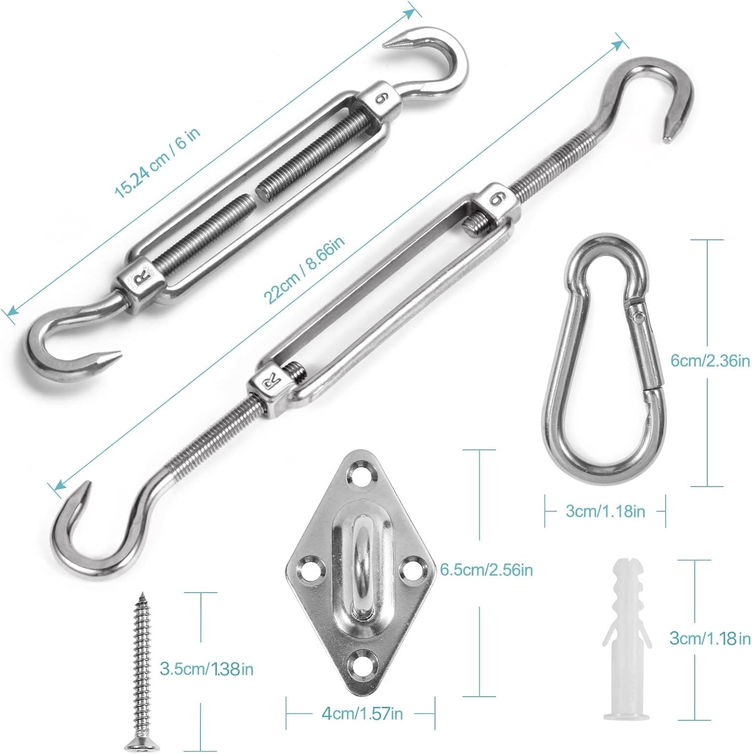 HOMPER M6 Awning Attachment Set, Heavy Duty Sun Shade Sail Stainless Steel Hardware Kit for Triangle and Square, Rectangle, Sun Shade Sail Fixing Accessories