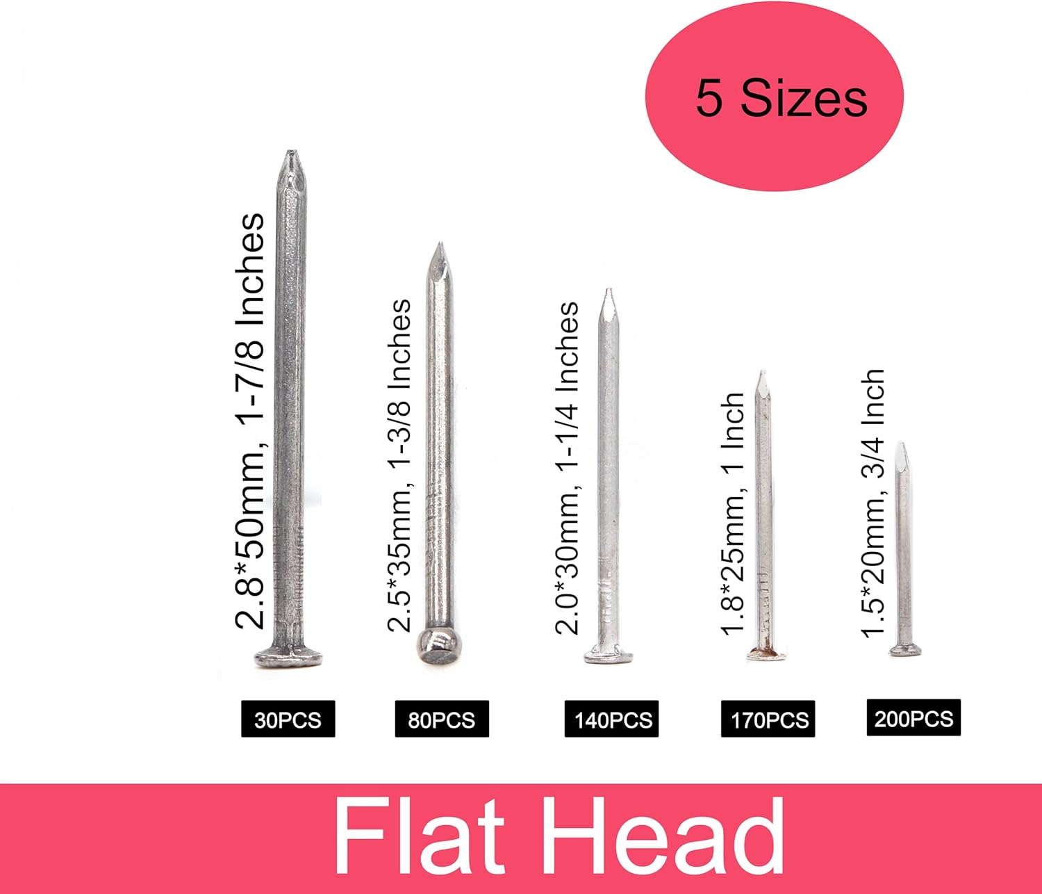 Cseao Nails Hardware Assortment Kit, 620 Pieces, Small Nails, Nails, Nails for Hanging Pictures, Picture Hanging Nails, Finishing Nails, Hanging Nails, Picture Nails, Wall Nails for Hanging, Pin Nails