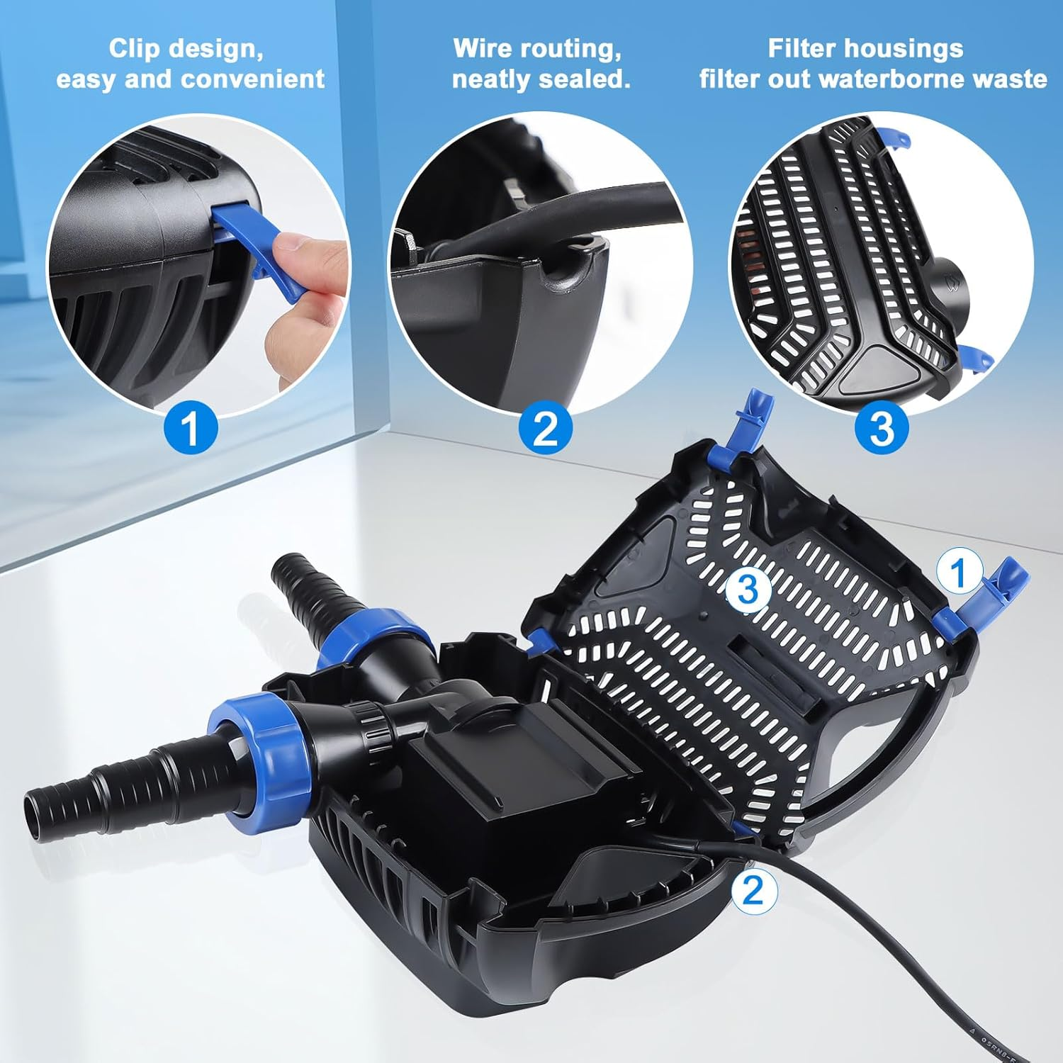 Super ECO Pond Pump 10W Max 3000L/H Outdoor Fountain Pump Aquarium Pump Submersible Pomp Fountain Water Pomp with Filter & Cable 10 M Saving Pump for Swimming Pools, Streams, Pond image number 1