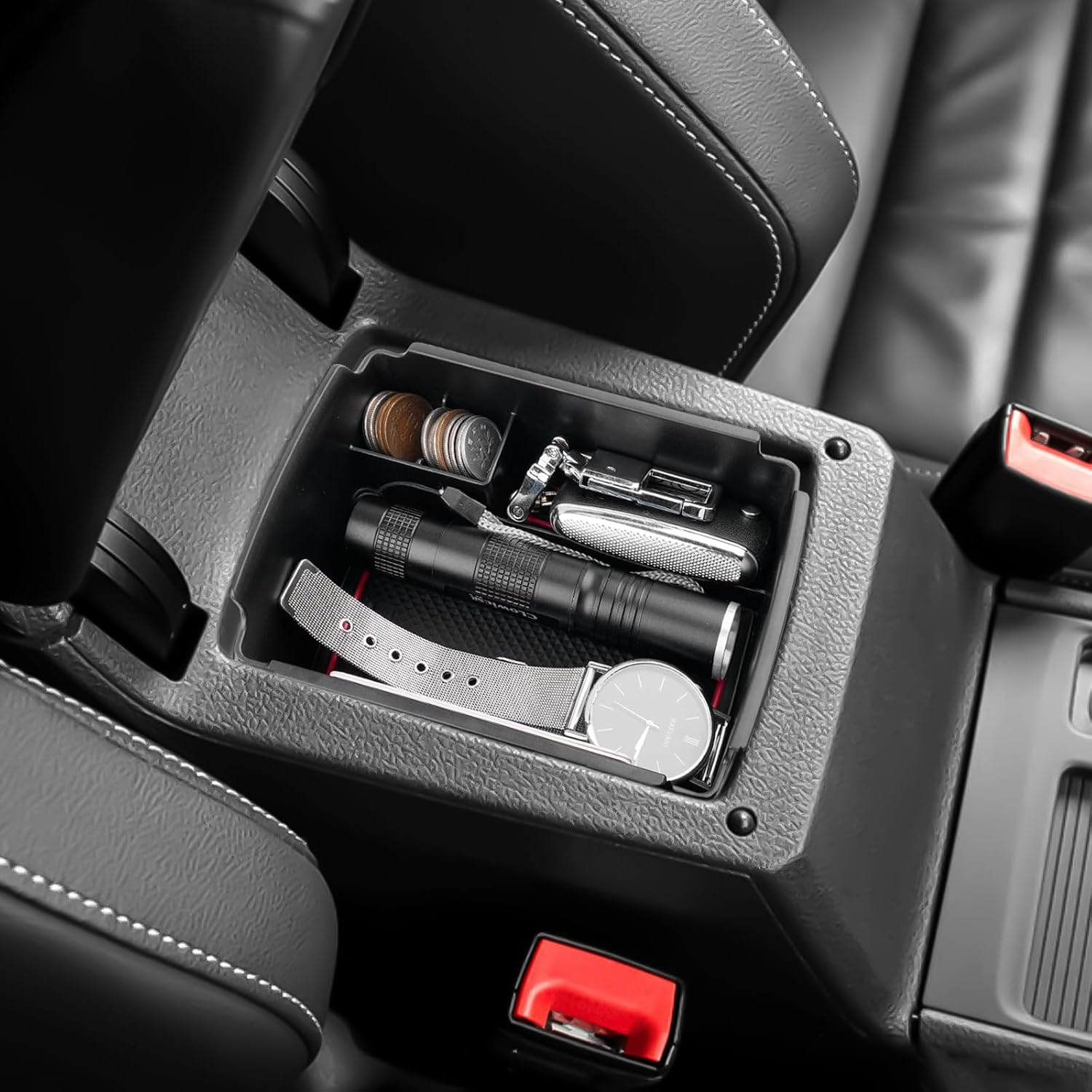 Coleya Centre Console Storage Box Compatible with VW Golf 7 7.5 2013-2019, Golf 7 Accessories Armrest Organiser, Golf 7.5 Centre Armrest Glove Box with Non-Slip Mat (Red) image number 6