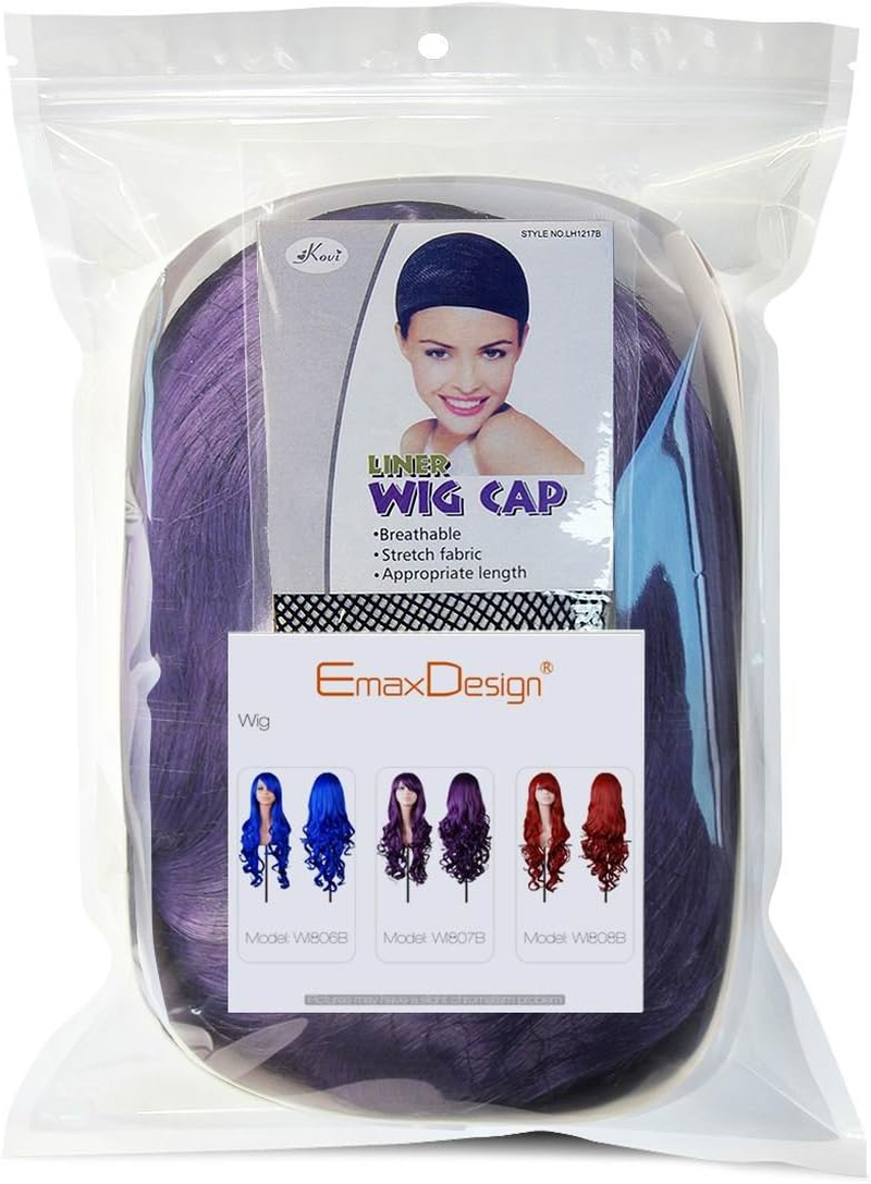 (Dark Purple) - Emaxdesign Wigs 80Cm 32" High Quality Women'S Cosplay Wig Long Full Spiral Curly Wavy Heat Resistant Fashion Glamour Hairpiece with Free Wig Cap (Colour: Dark Purple) image number 2