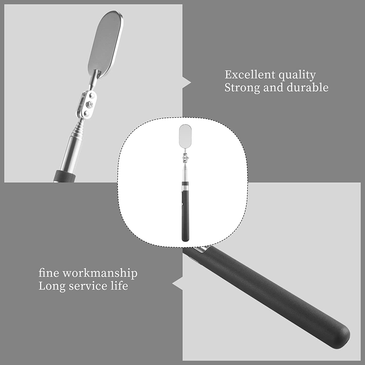 3 Pieces Telescoping Observe Mirror Inspection Tool for Check the Condition of the Vehicle(Oval)