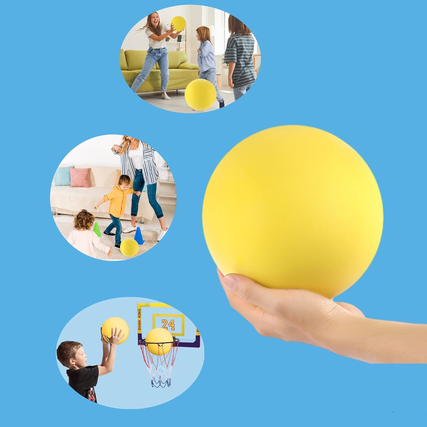 7 Inches Soft No-Noise Foam Ball - Indoor Activity Kick Dodge Playground Sponge Ball image number 4
