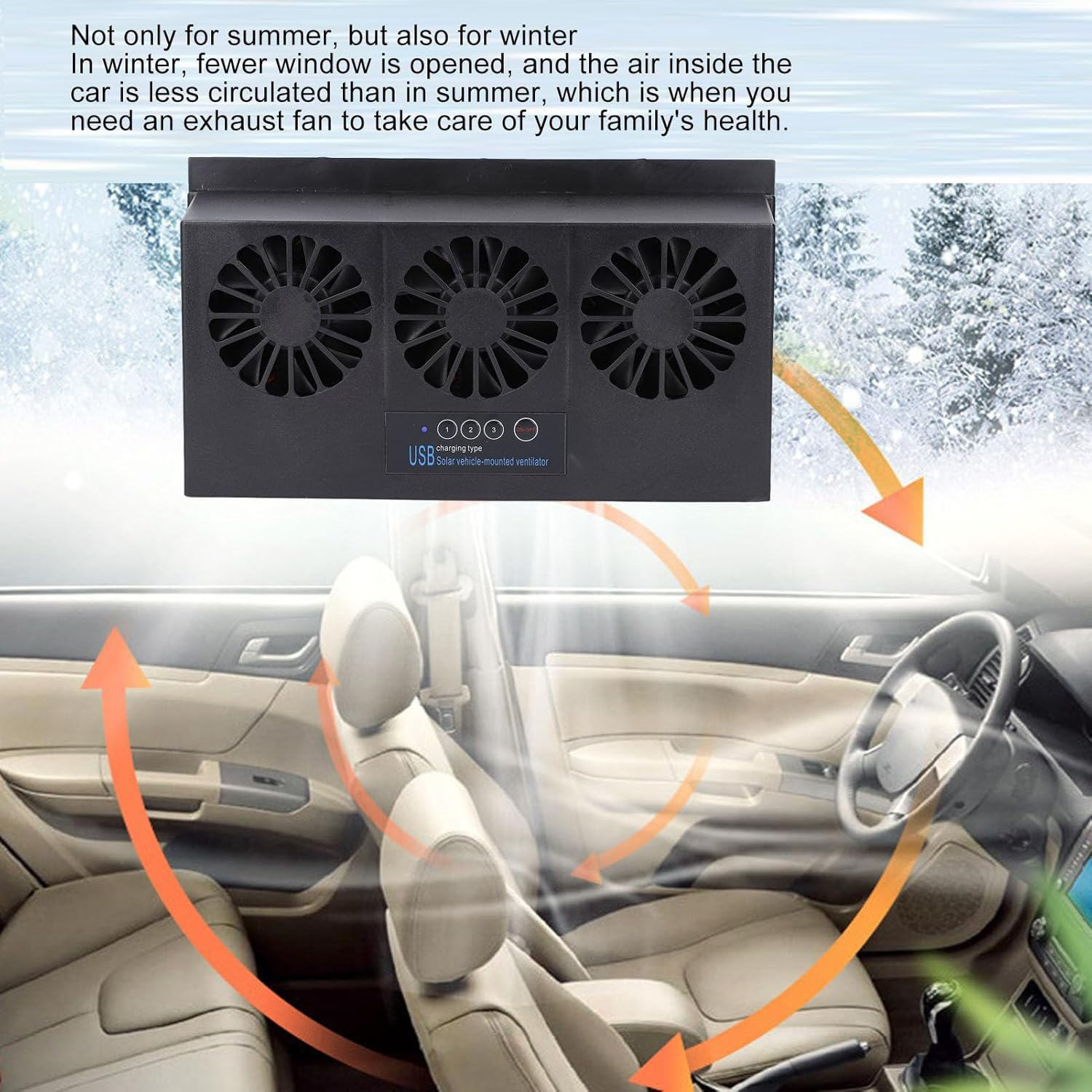 Car Solar Powered Exhaust Fan, USB Charging Circulating Automobile Window Cool Fan, Car Solar Power Air Vent Radiator Fans for Backseat Frontseat image number 1