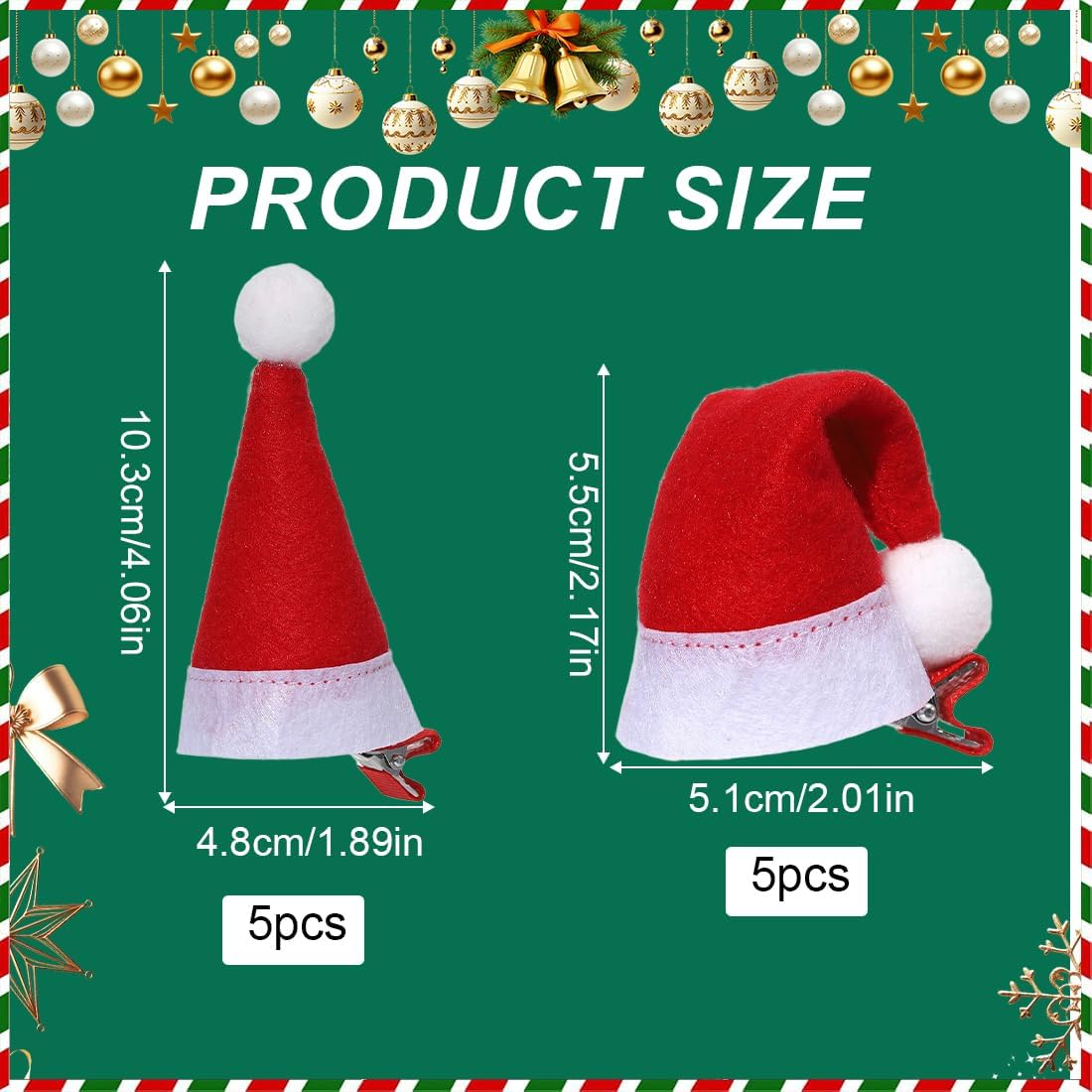 OIXEYA Pack of 10 Christmas Hair Accessories, Mini Christmas Hat Hair Clips, Christmas Gifts for Children, Girls, Women, Christmas Hat Decoration Hair image number 5