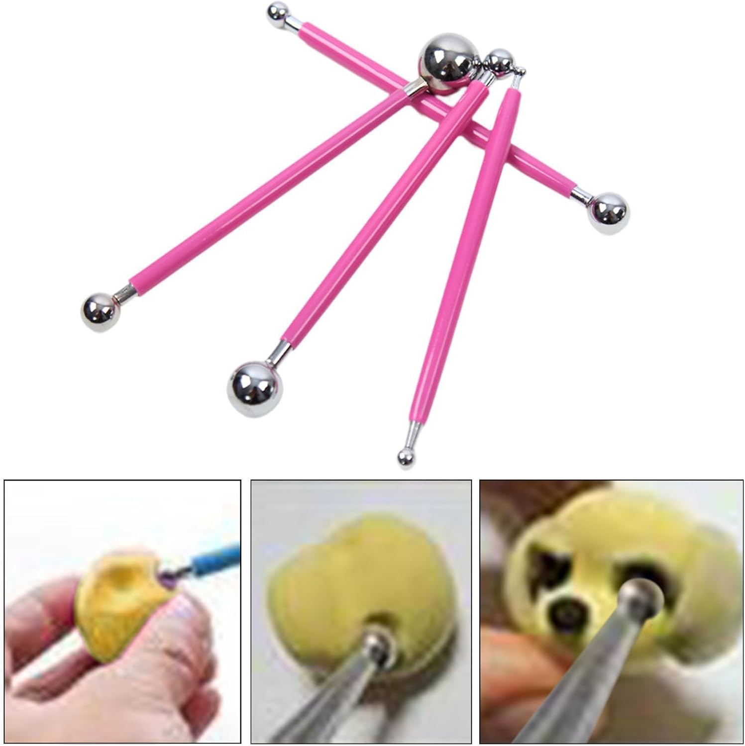 Yuksok 4Pcs Ball Stylus Dotting Tools Ball Stylus Embossing Pattern Ceramics Sculpture Modeling Tool Double Head Clay Tools, Red - Blue image number 3