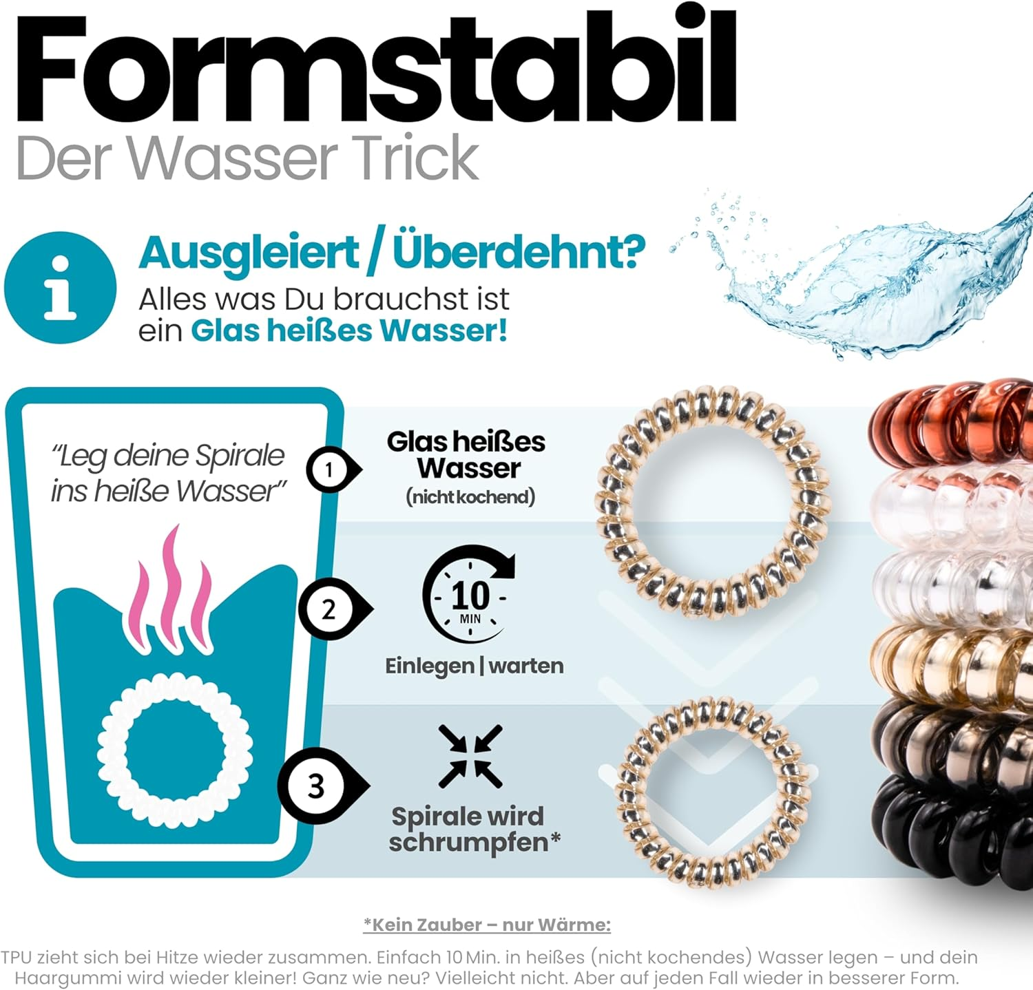 Specora - Spiral Hair Scrunchies Pack of 12-5 Cm TPU - 6 Colours Each 2 Pieces Black | Transparent | Anthracite | Red/Brown | Gold | Silver image number 2