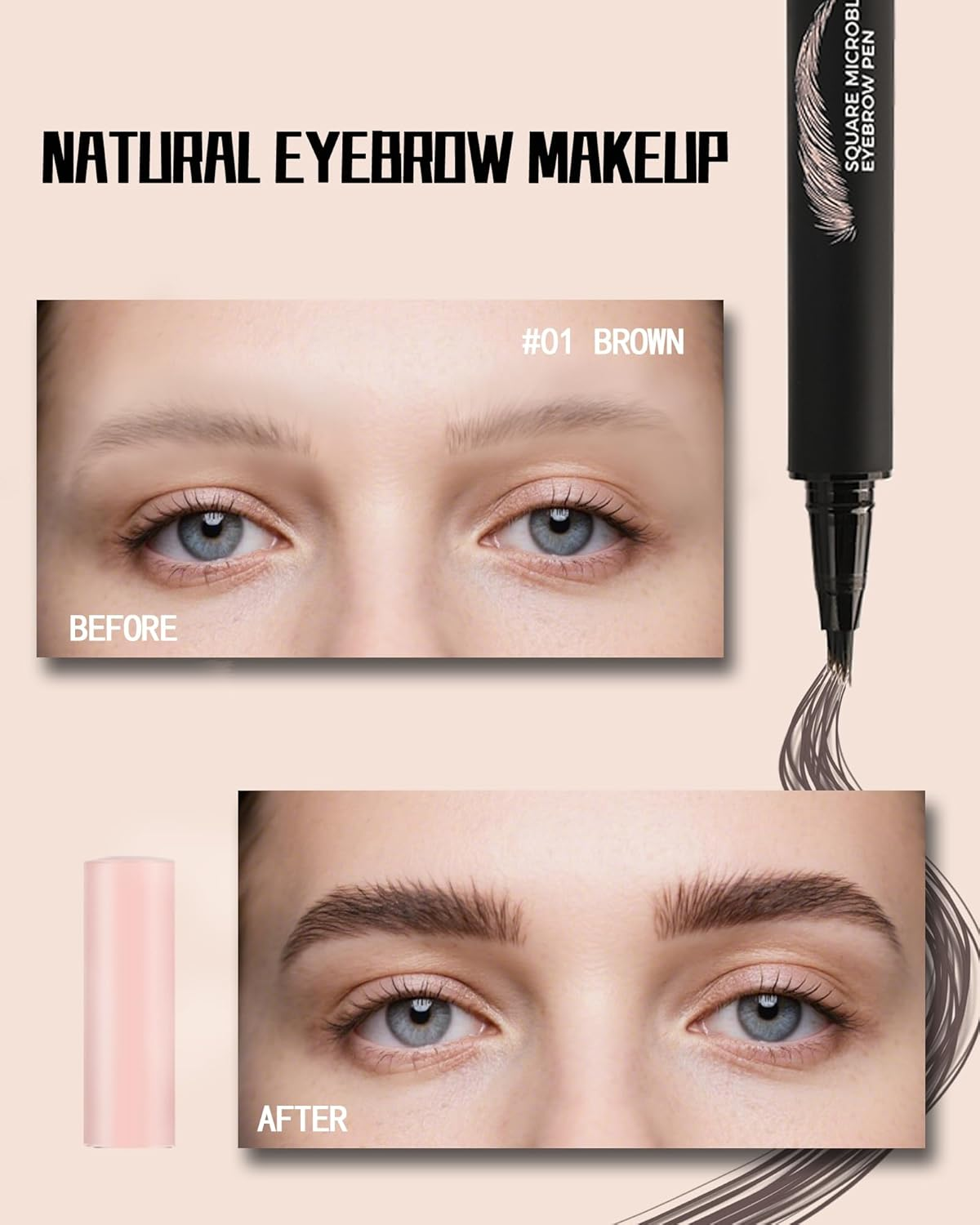 Microblading Liquid Eyebrow Pencil, Eyebrow Pencil, Waterproof, Smudgeproof, Multiple Fork Tip Hair Drawing, Precise Brush Tip, Long Lasting Formula, Women'S Makeup Lasts All Day 01 Brown image number 4