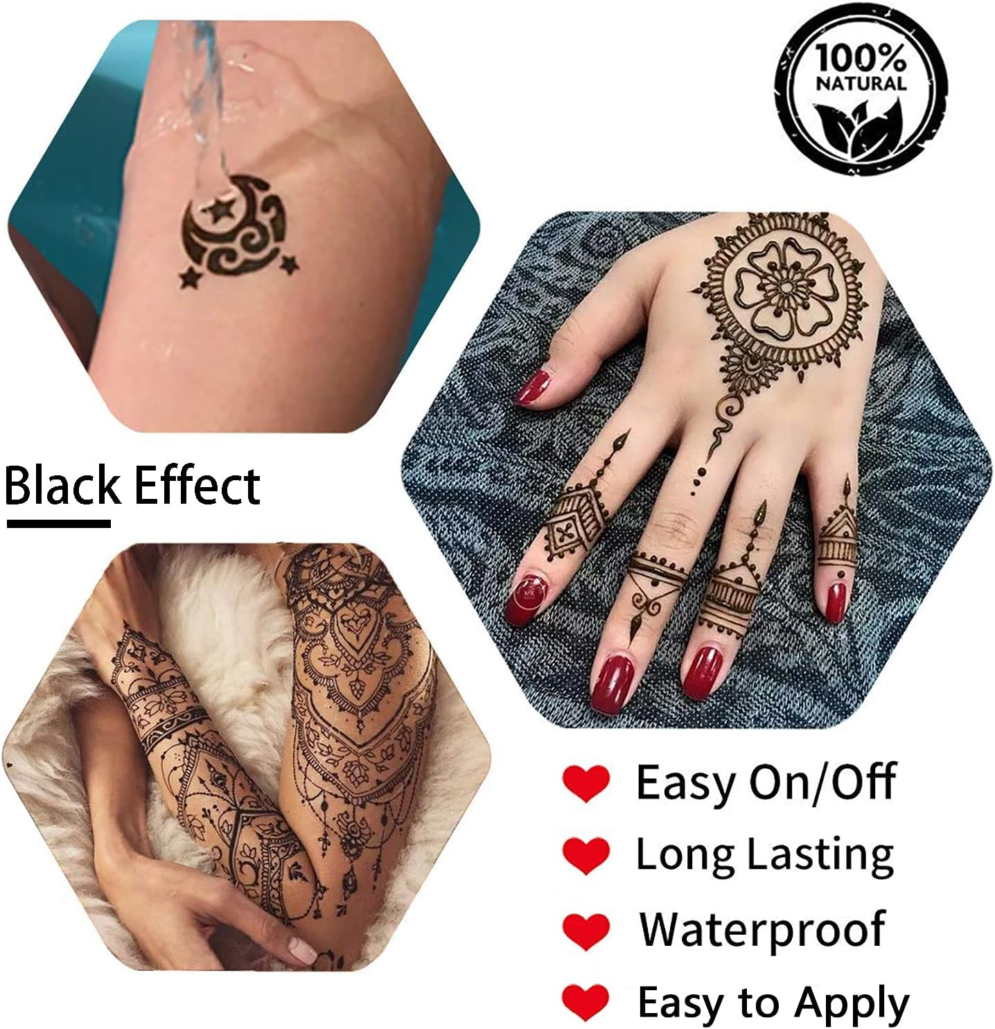 Temporary Tattoos Kit, Yomagine Semi Permanent Tattoo Ink, DIY Fake Freckles Temporary Tattoos for Women Men Kids, Summer Trend Freehand Ink with 78 Pcs Tattoo Stencils, Jagua Gel - Full Kit 5 Bottles image number 3