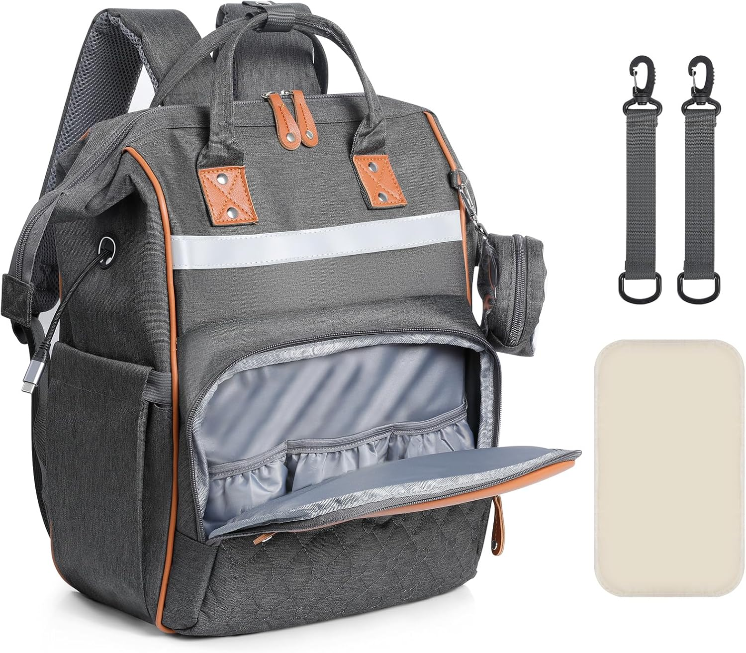 Romon Changing Bag, Baby Changing Backpack, Casual Backpack, Changing Bags, Large Changing Backpacks, Mommy Bag, Nappy Bag with Multifunctional Baby Bags/Mobile Changing Mat/Pram Straps for Mum Dad image number 6