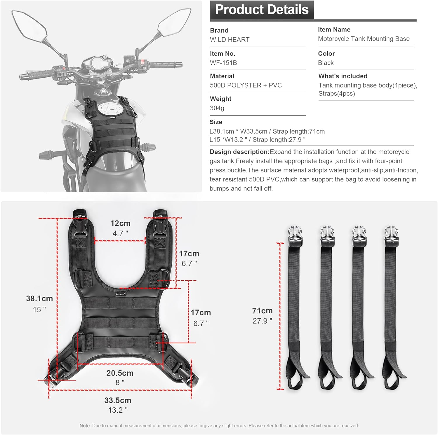 WILD HEART Motorcycle Tank Mount Base for Fuel Tank Bag/Saddle Bag/Tail Bag/Seat Bag/Walkie Talkie Motorcycle Accessory image number 4