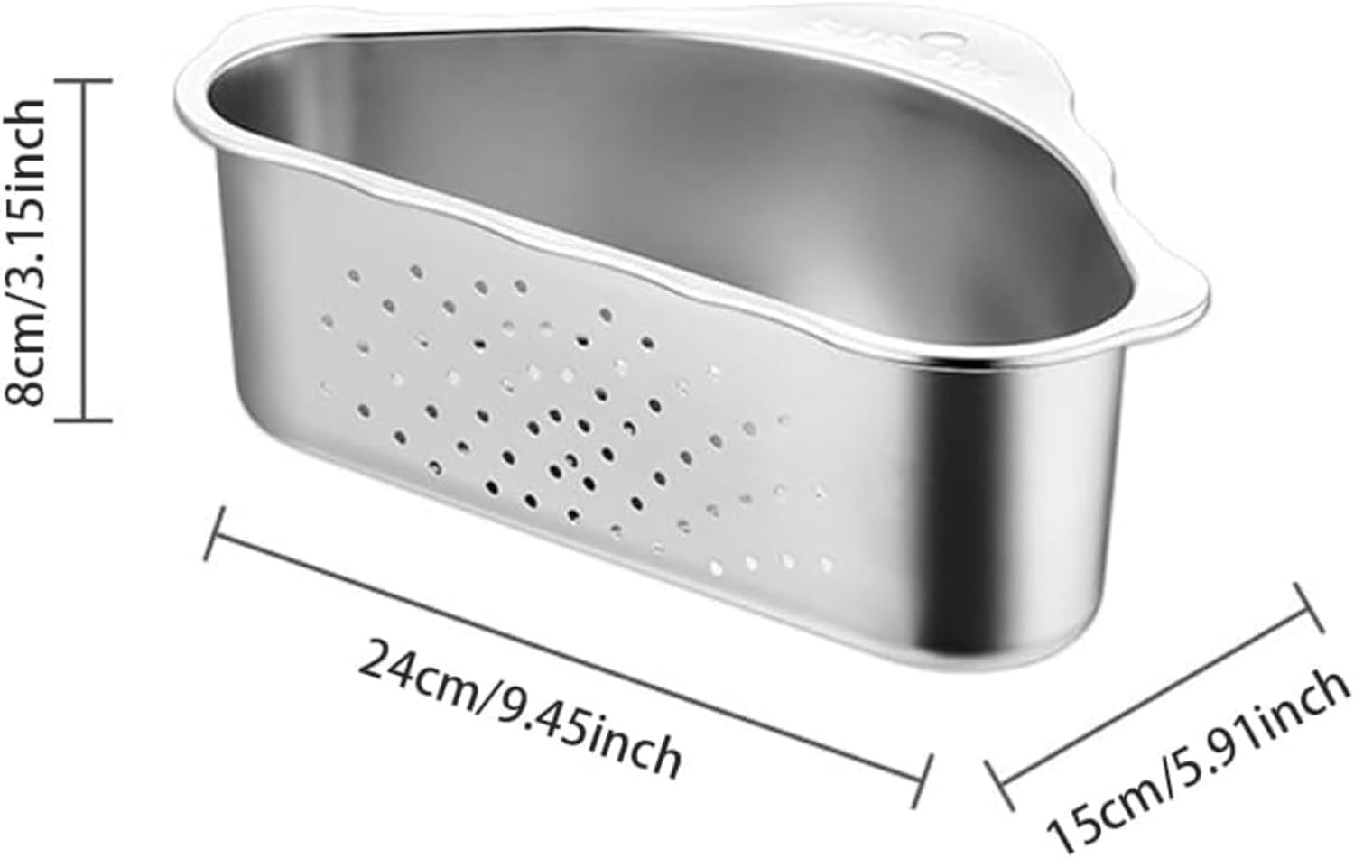 RODISHOMM Triangle Sink Drainer Basket, Stainless Steel Corner Sink Drain Shelf with Suction Cups, Triangular Food Waste Filter for Kitchen Sink, Fruit Washing & Drainage (Silver) image number 3