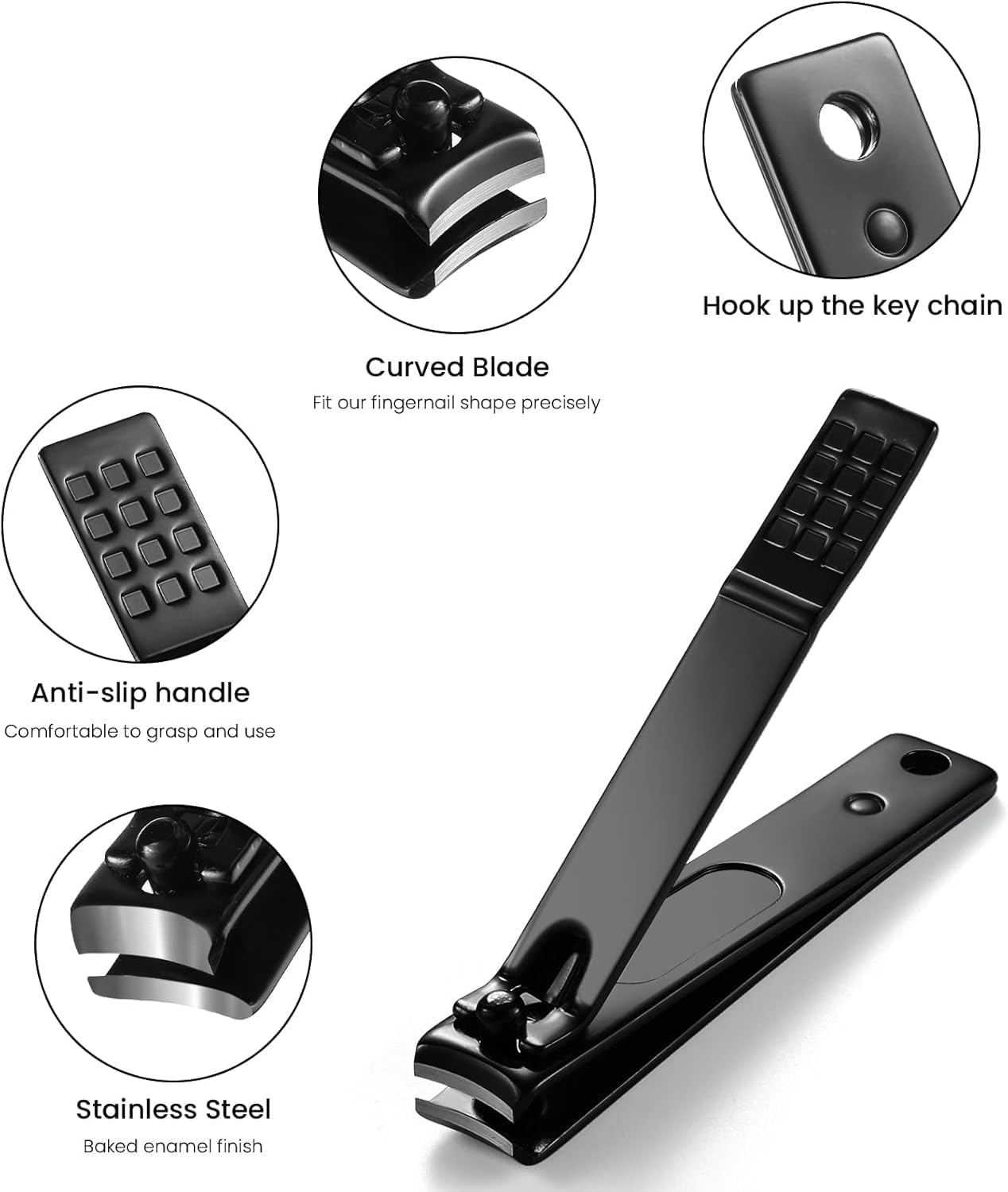 Nail Clippers Set, Sharp Stainless Steel Fingernail Clipper & Toenail Clippers, Black Nail Cutter, Large and Small 3 Piece Set. image number 1