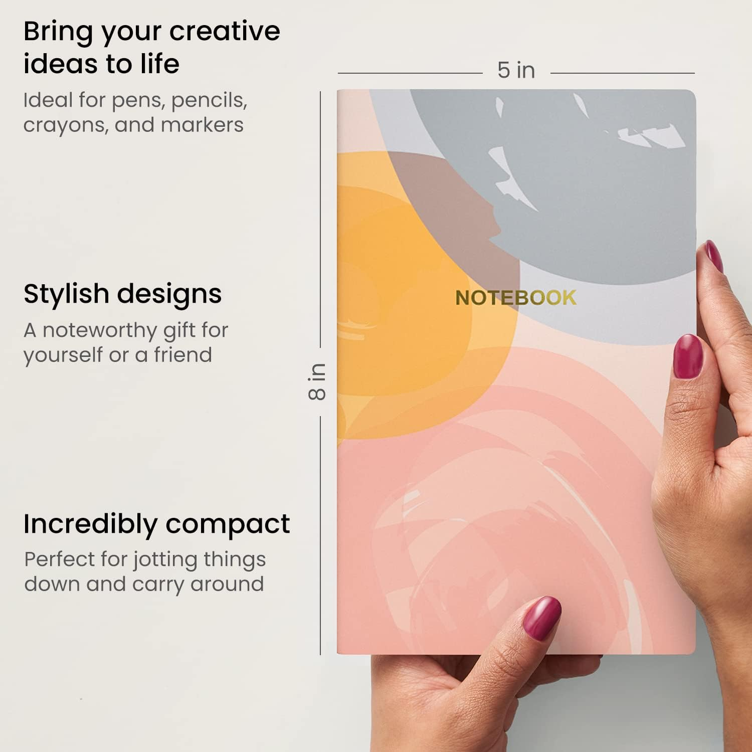 Arteza Pocket Notebooks, Set of 5, 5 X 8 Inches, 40 Sheets Each, Butterfly Designs, 2 Dotted, 2 Ruled, and 1 Blank Softcover Journal with Smooth Paper, Art Supplies for Writing and Sketching image number 4