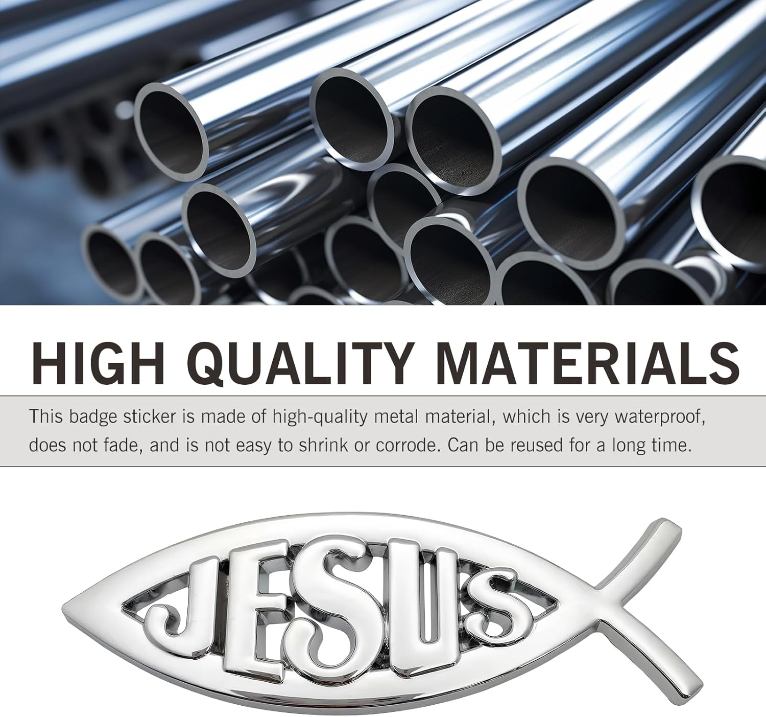 2PCS Jesus Fish Decal Sticker, 3D Car Jesus Christian Fish Symbol Decal, Waterproof Car Decoration Sticker, Trunk, Bumper (Silver) image number 1